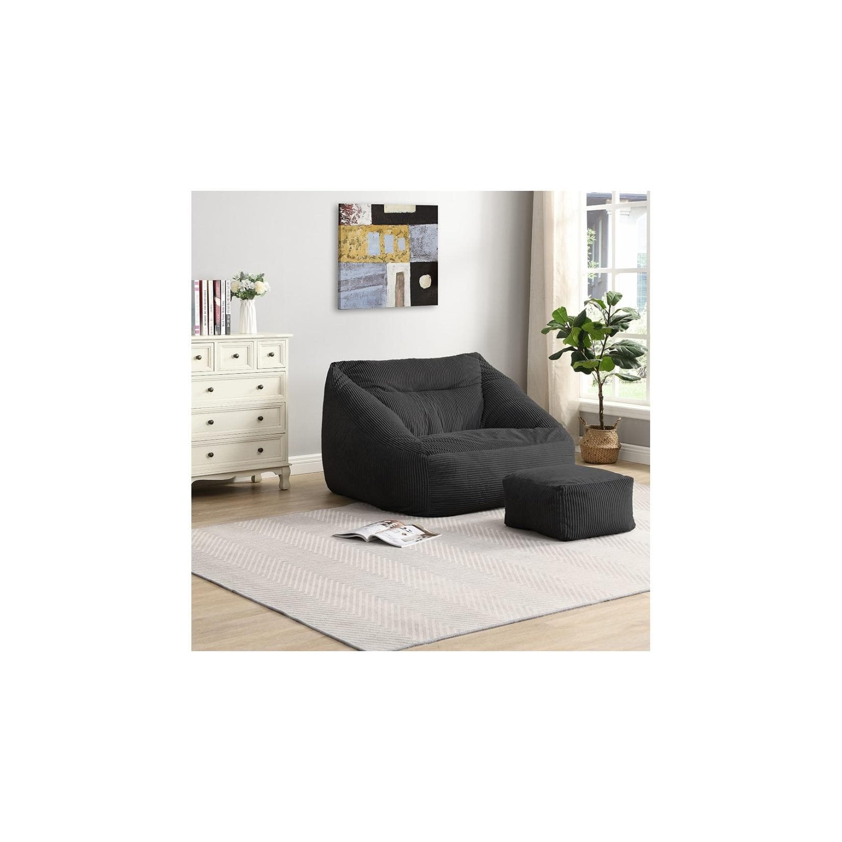 HOME DELUXE Sitzsack mit Hocker COZY Anthrazit Samt Optik