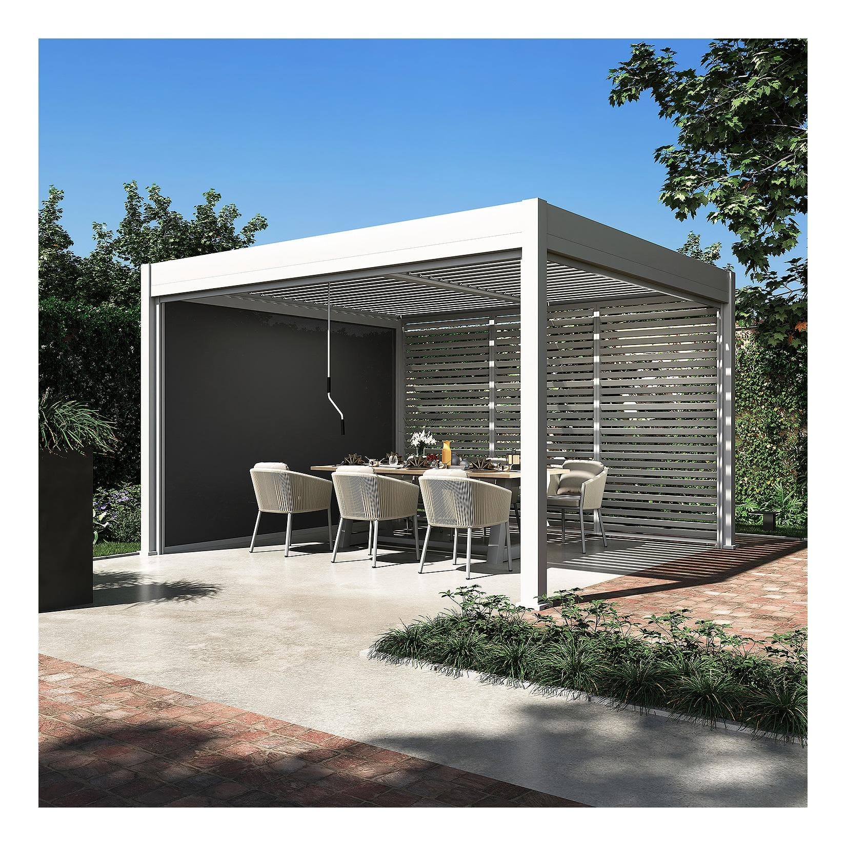 Bellavista Sichtschutzelement für Pergola Pavillon mit Lamellen Dach Oasis Weiß