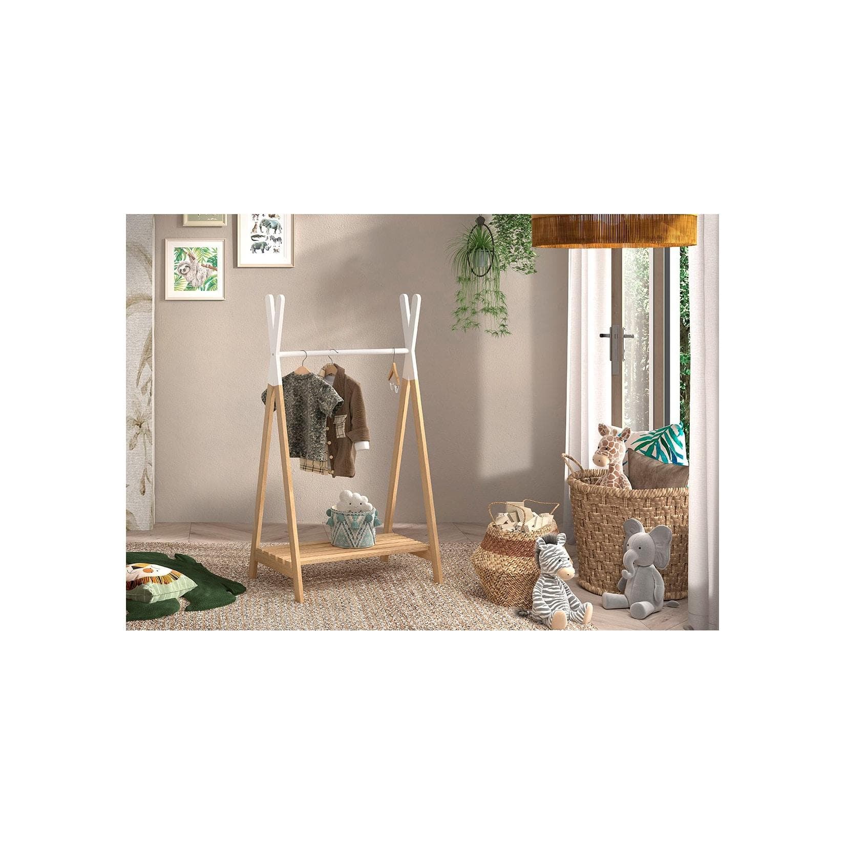 VIPACK Kleiderständer Kiddy Massivholz Beige/Weiß