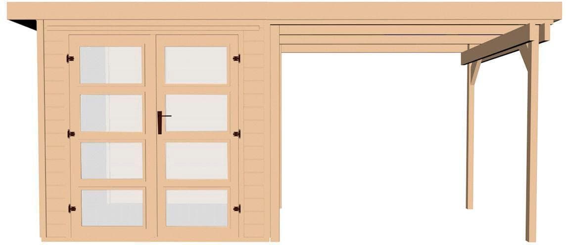 Gartenhaus WEKA 321 B Gr.4, natur, 19 mm, Anbau 230 cm, Massivholz-Panoramadoppeltür