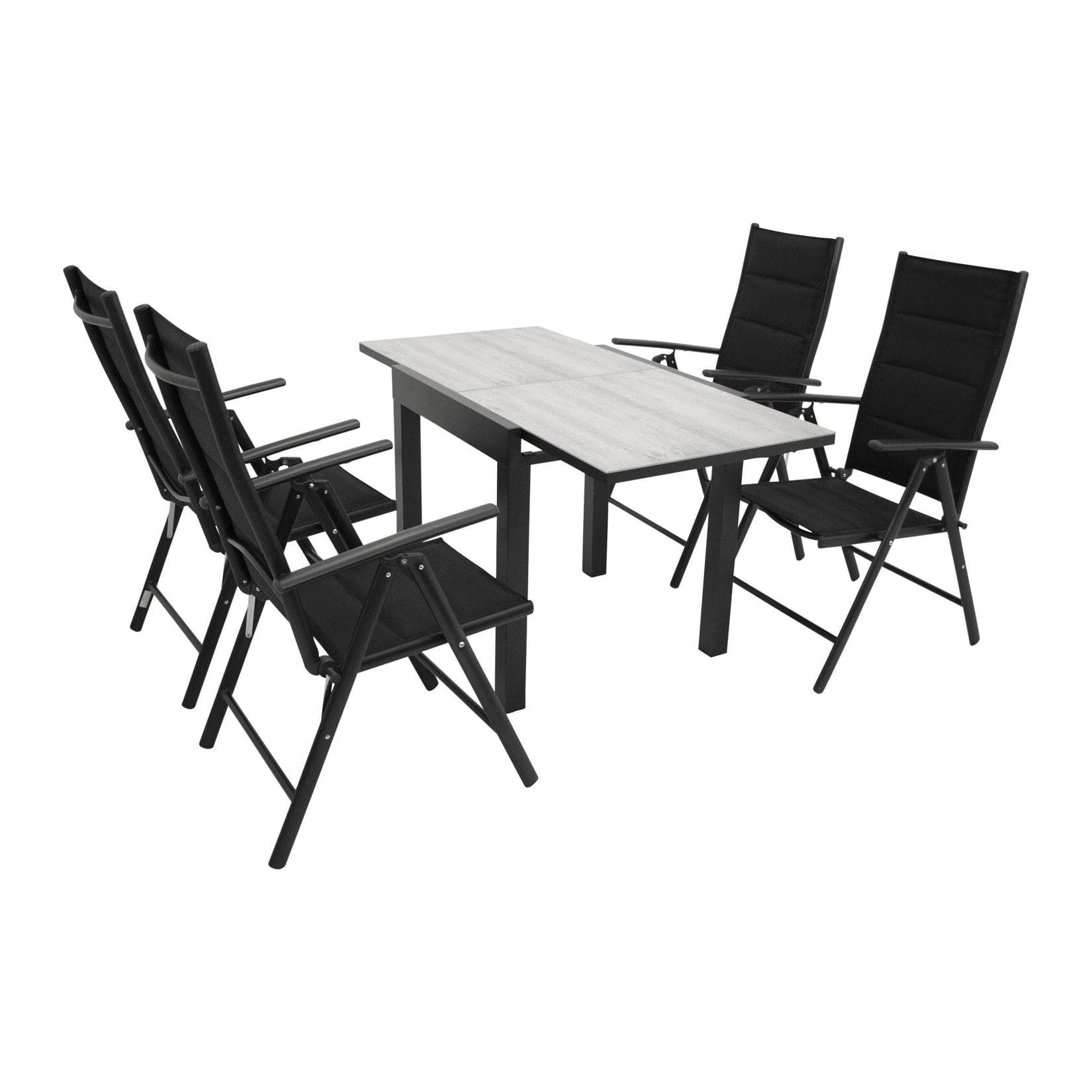 Klappbare Essgruppe mit Tisch (70x70cm) und zwei Sesseln - Grün & Robinie