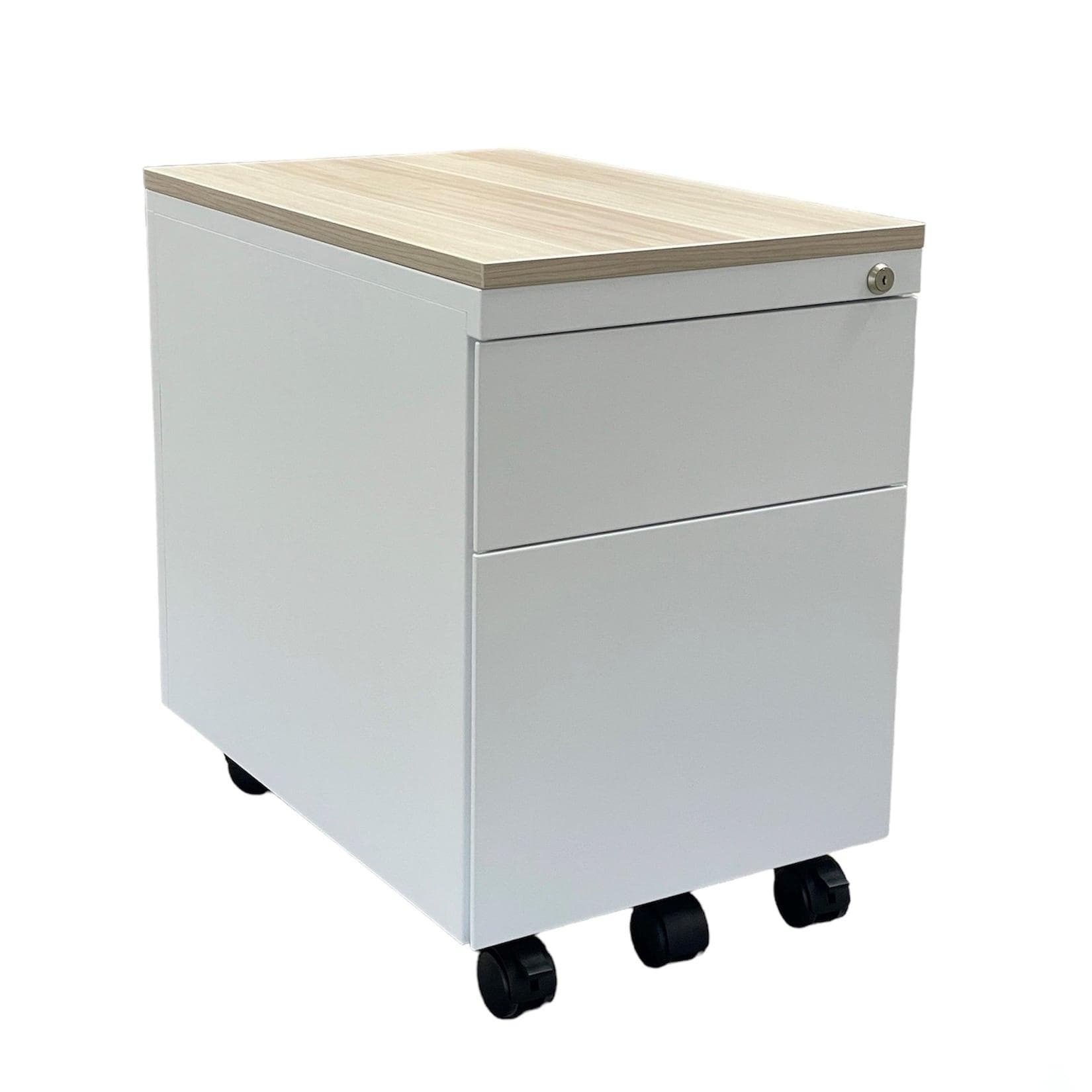 CEHA Design-Rollcontainer ST390 mit Holztop 2 Schübe Signalweiß