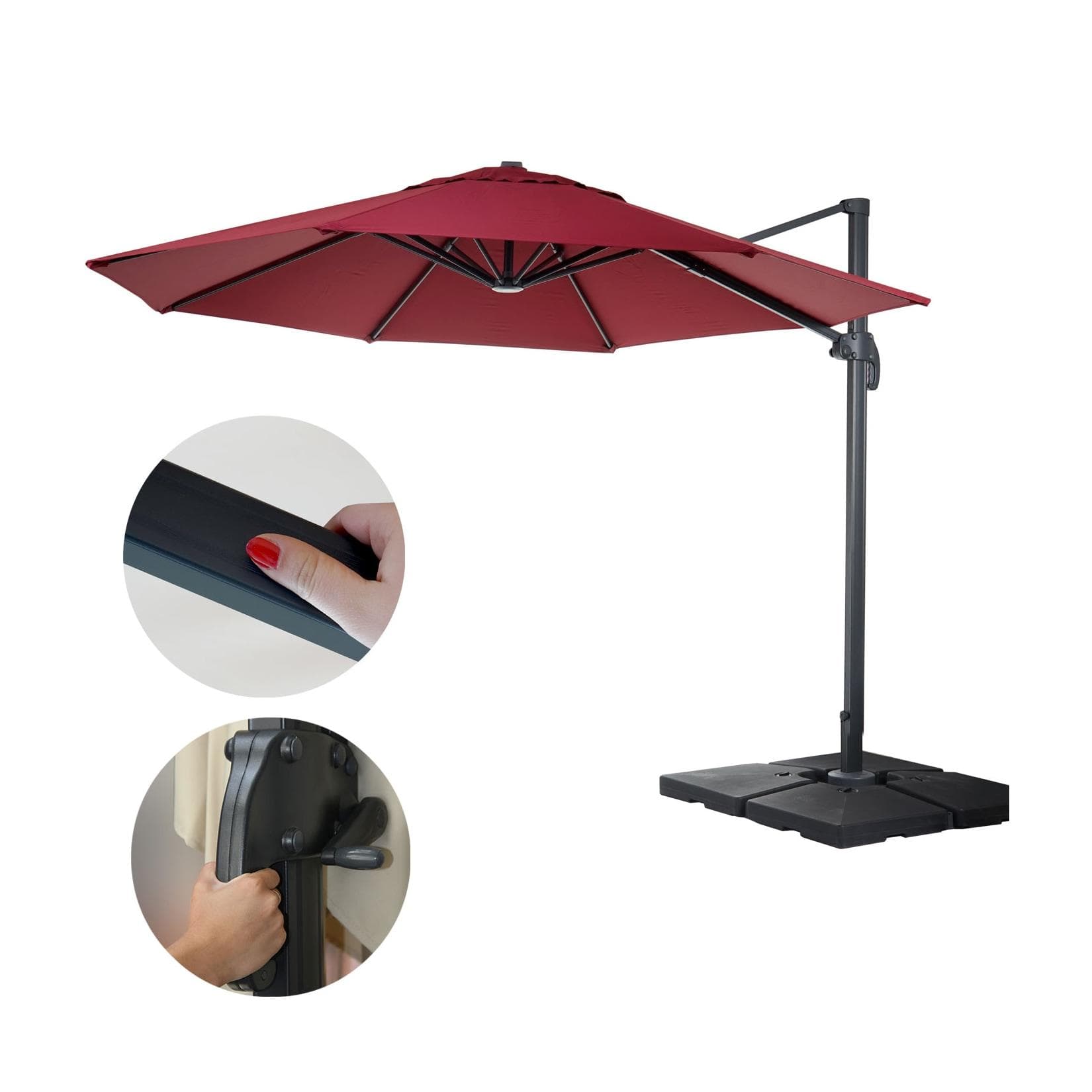 Gastronomie-Ampelschirm MCW-A96, Sonnenschirm, rund Ø 4m Polyester Alu/Stahl 27kg Bordeaux