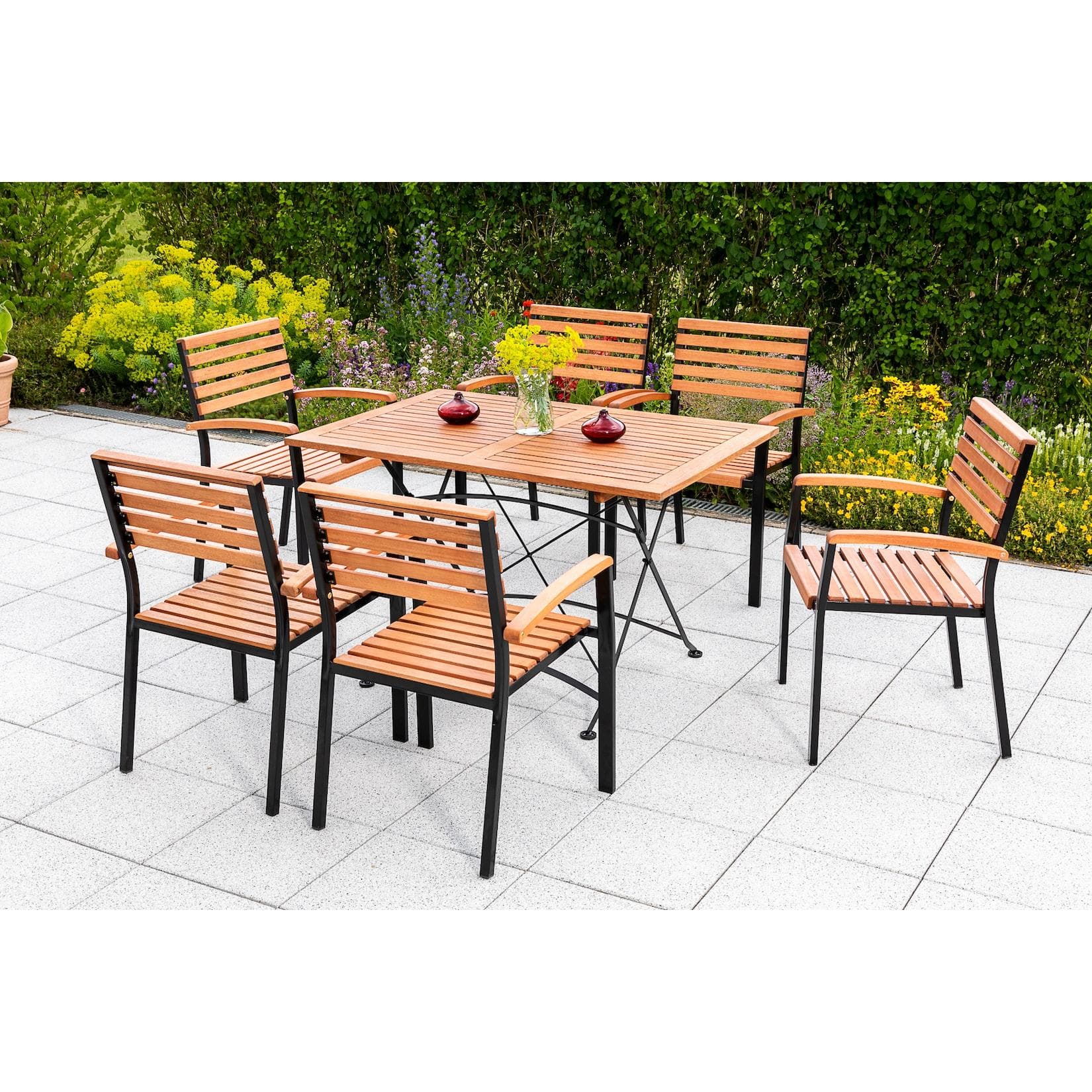 Merxx Schlossgarten Set 7tlg. Klapptisch Grau/Braun Metall/Eukalyptus