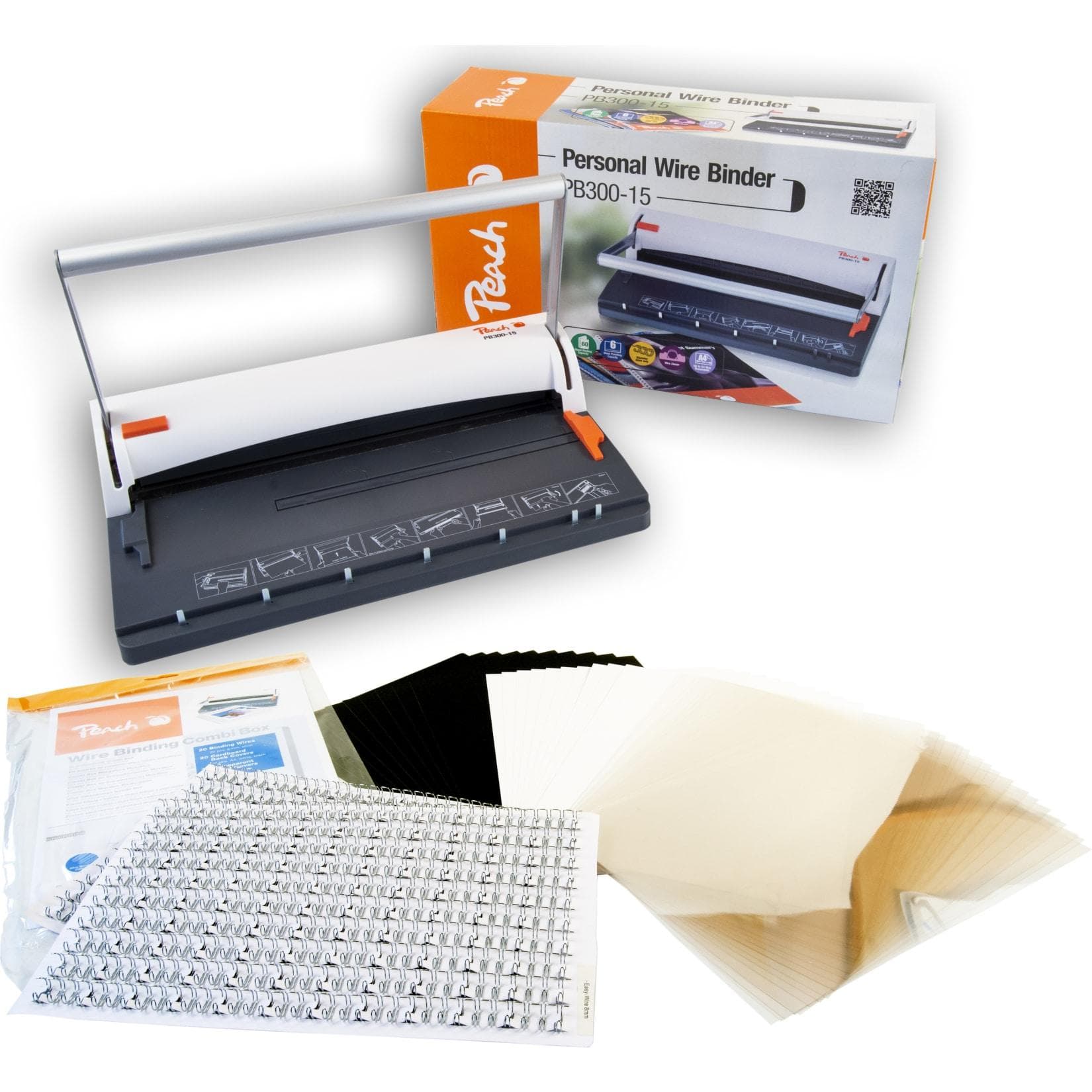 Peach Draht Bindemaschine 8mm A4 PB300-15 inkl. 60-Teil Starterpack
