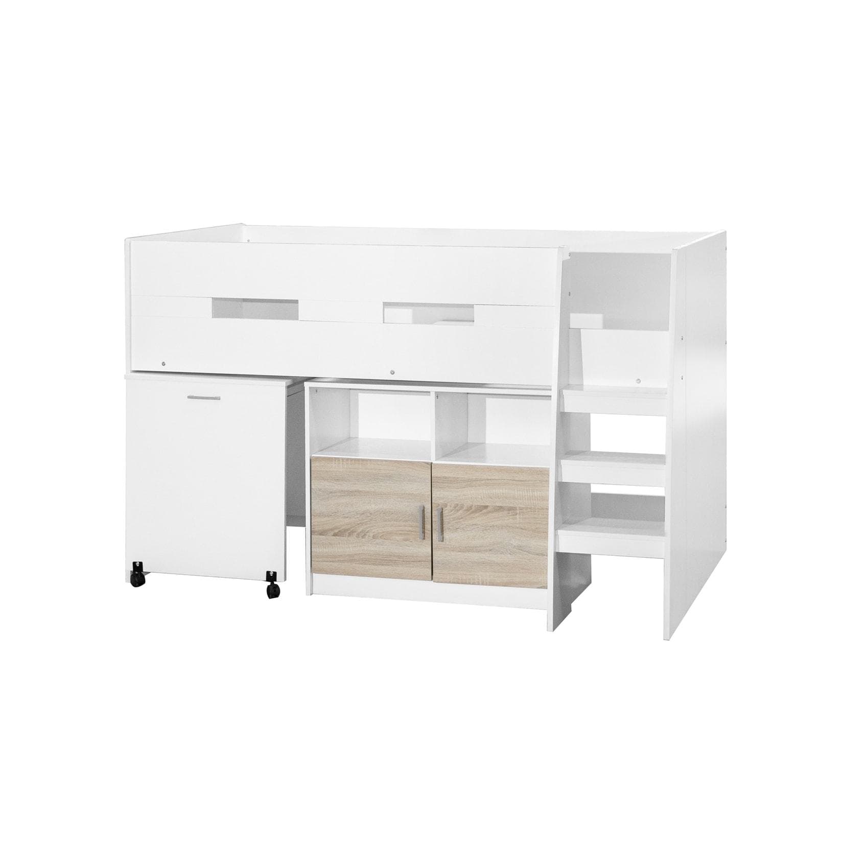 HTI-Living Luisa Hochbett Weiß mit Ausziehbarem Schreibtisch und Schrank