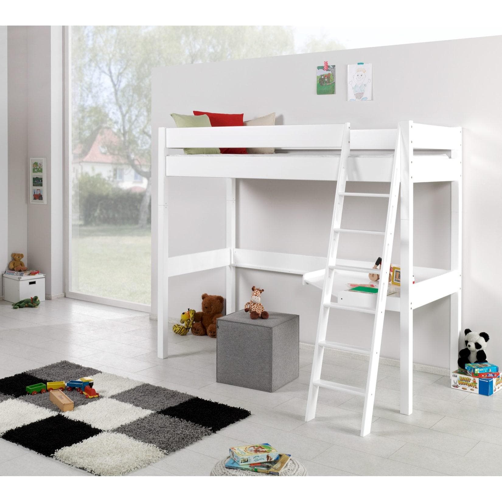 Hochbett mit Schreibtisch und Leiter - Massivholz Buche