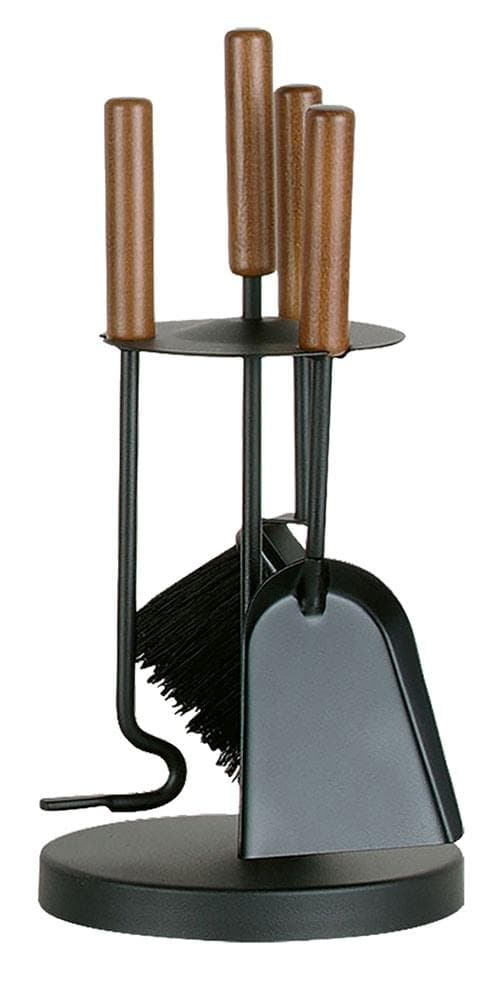 Firefix Kamingarnitur Kaminbesteck klein rund mit dunklen Holzgriffen, beschichtet, schwarz