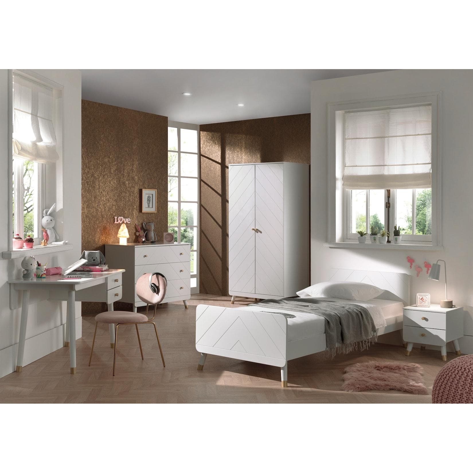 Vipack BILLY Jugendzimmer Set 4-tlg. Weiß MDF Bett 90x200