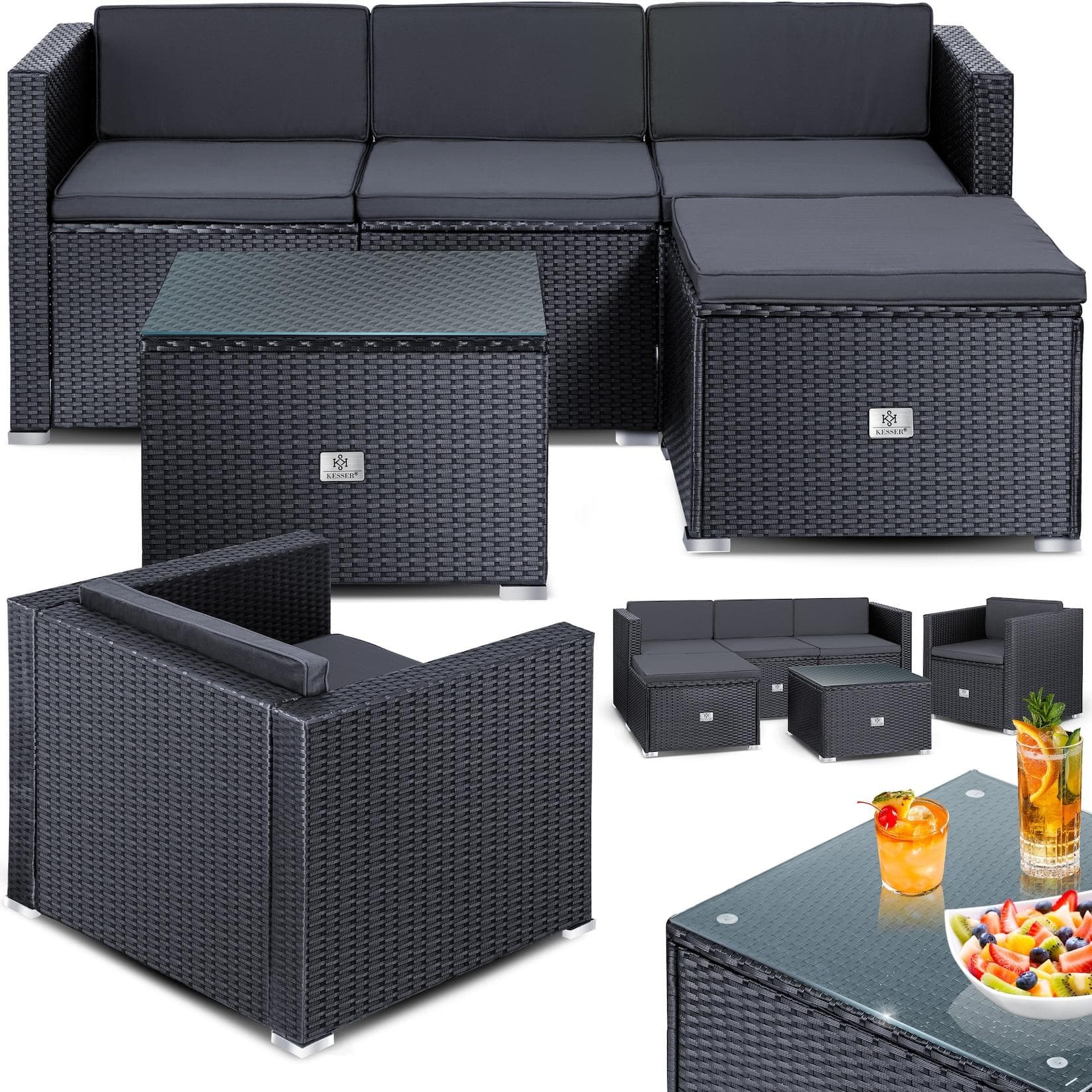 KESSER Polyrattan Lounge Aruba Gartenlounge 4-5 Personen