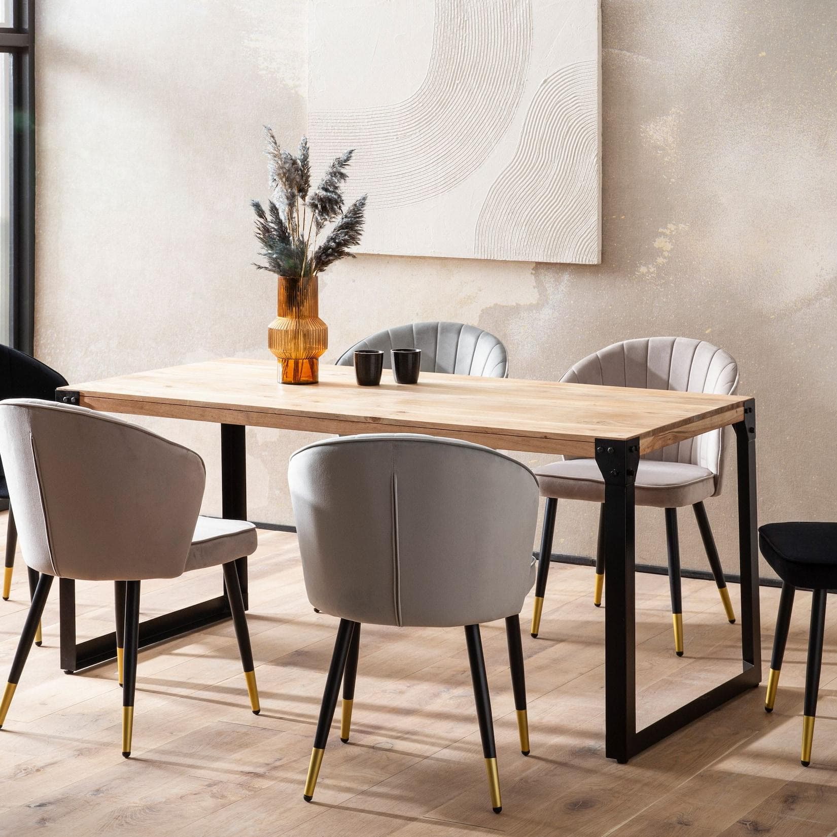 FineBuy Esszimmertisch Industrial Massivholz Akazie Schwarz