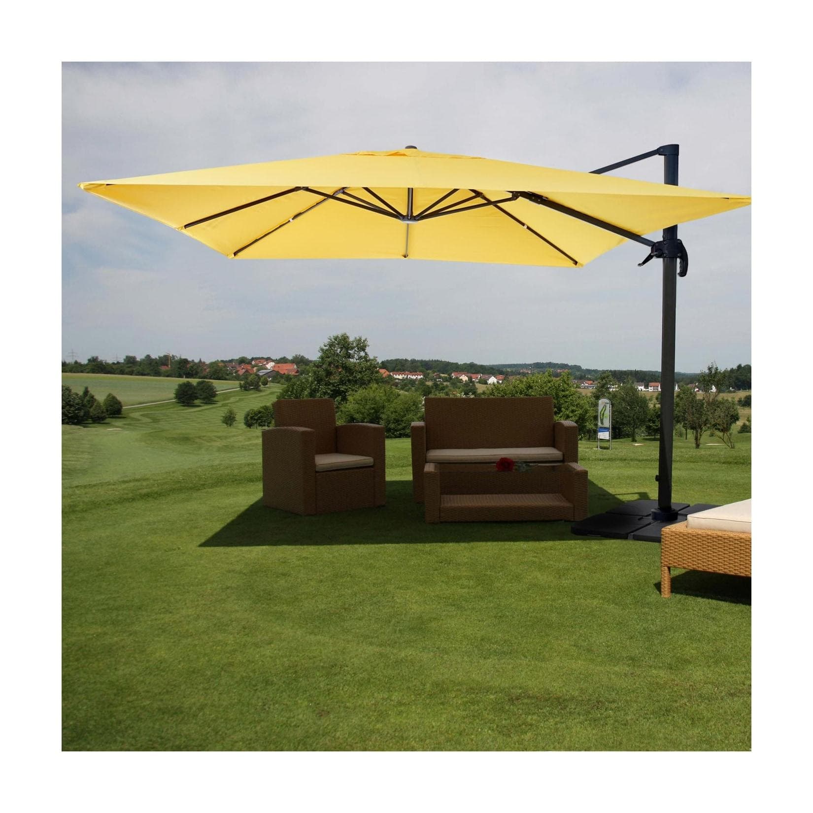 Gastronomie-Ampelschirm MCW-A96, Sonnenschirm 3x3m Polyester Alu/Stahl 23kg Gelb mit Ständer