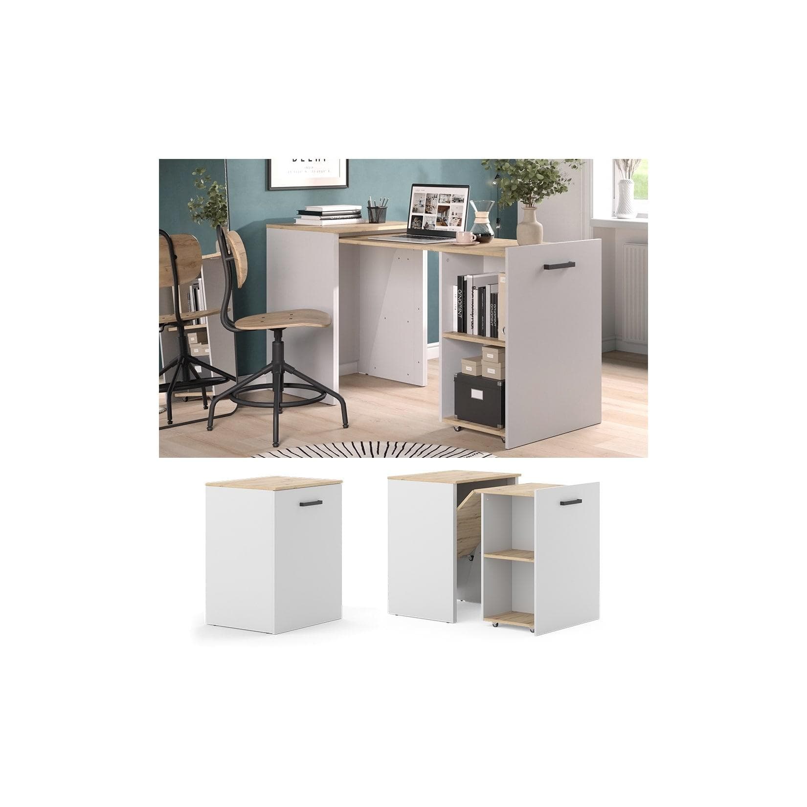 Ausziehbare Schreibtischplatte Greige/Artisan-Eiche