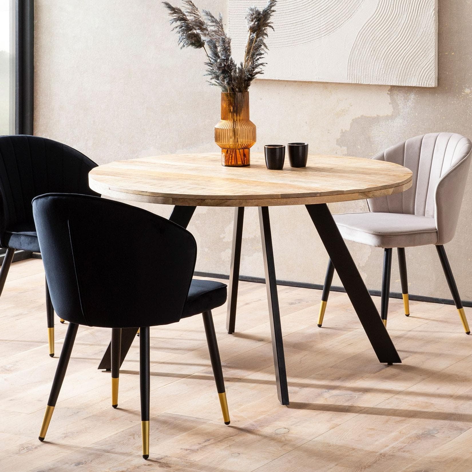FineBuy Runder Esstisch 120 cm Mango Holz Massiv Modern