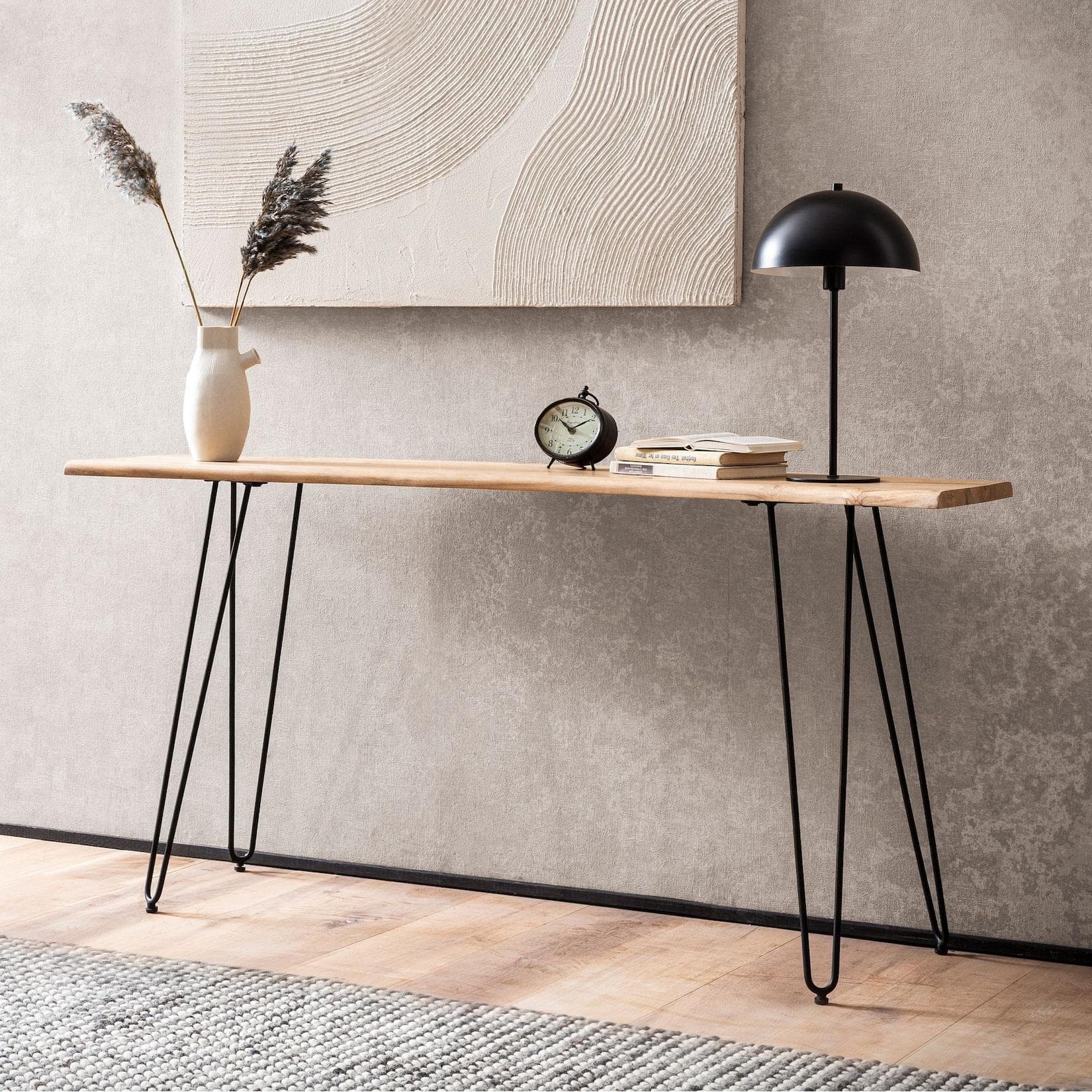 FineBuy Konsolentisch Anrichte 150 cm Massivholz Baumkante Modern