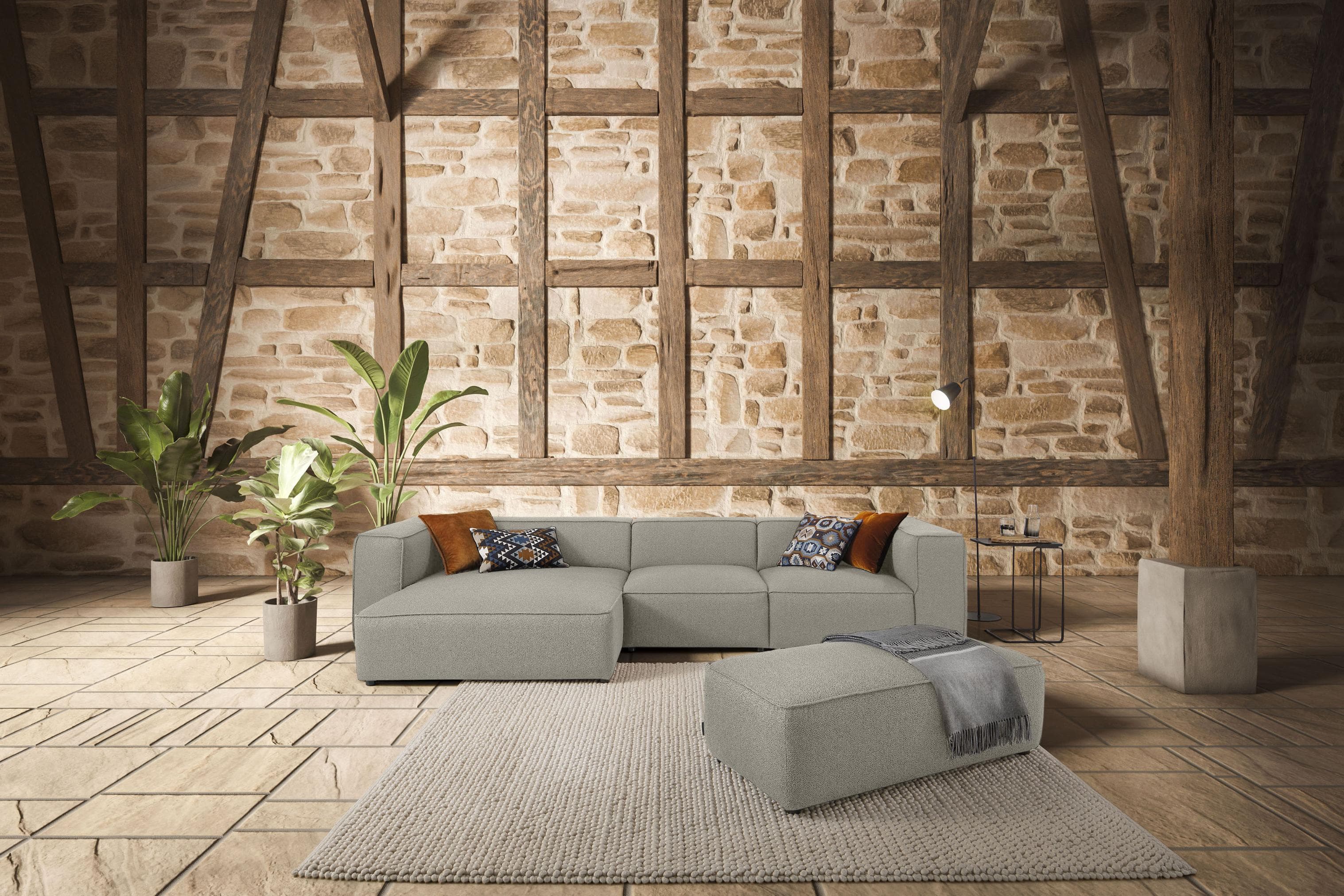 W.SCHILLIG Ecksofa around-the-block Beige mit Federkern