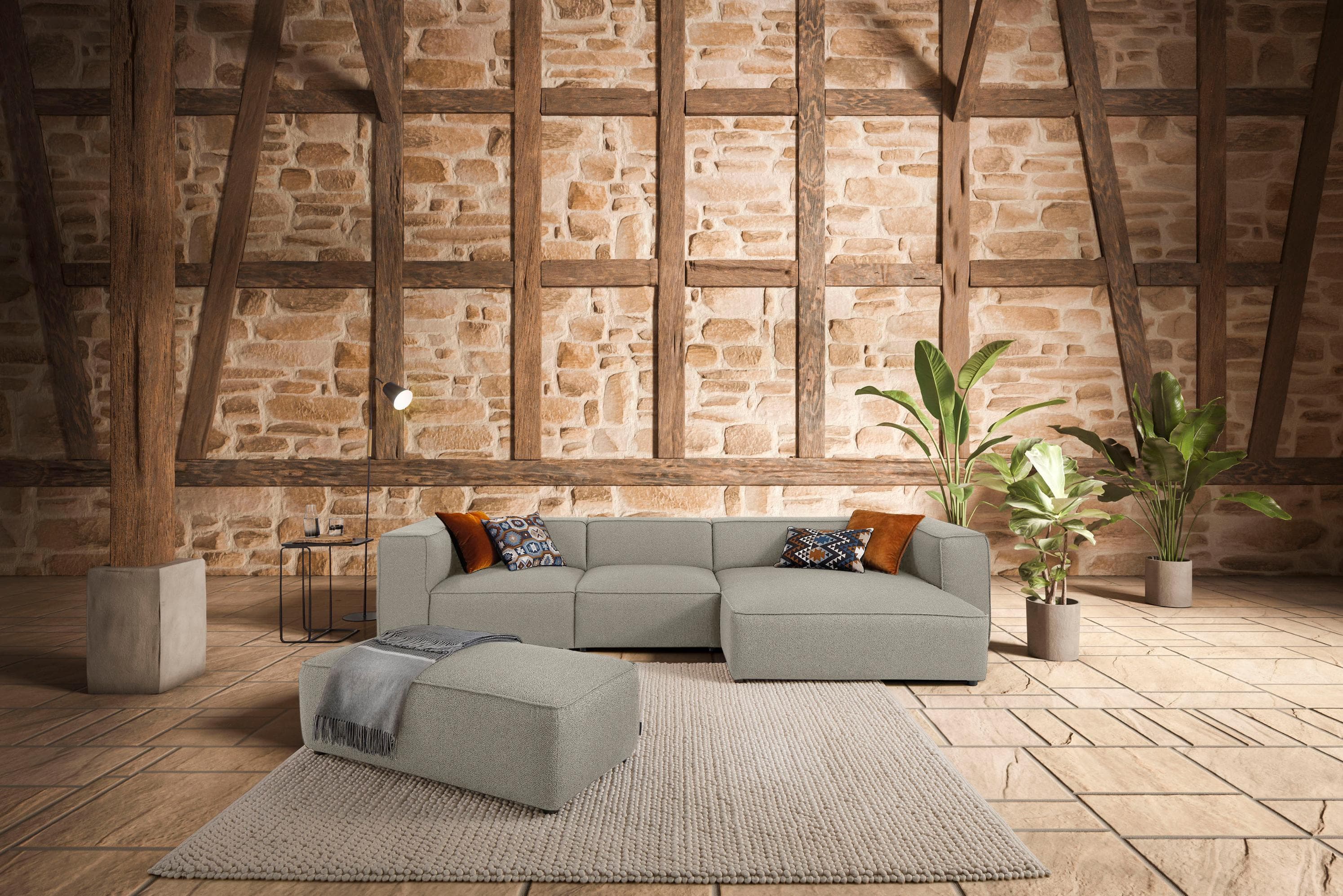 W.SCHILLIG Ecksofa around-the-block Beige mit Federkern