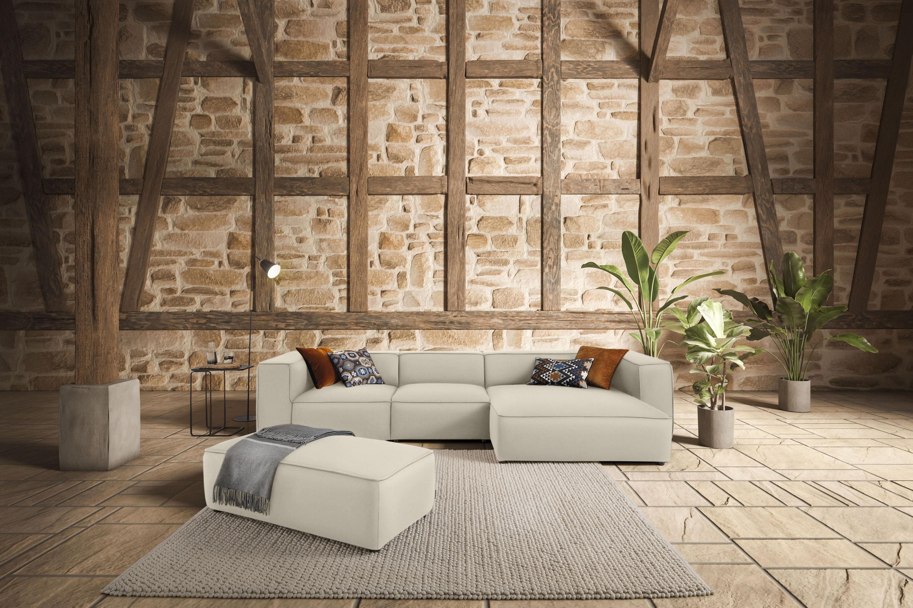 W.SCHILLIG Ecksofa around-the-block Grau Longlife Leder