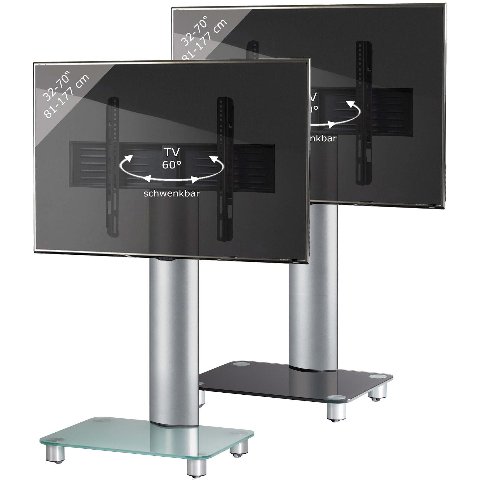 VCM TV Standfuß Schwarzglas Aluminium mit Rollen