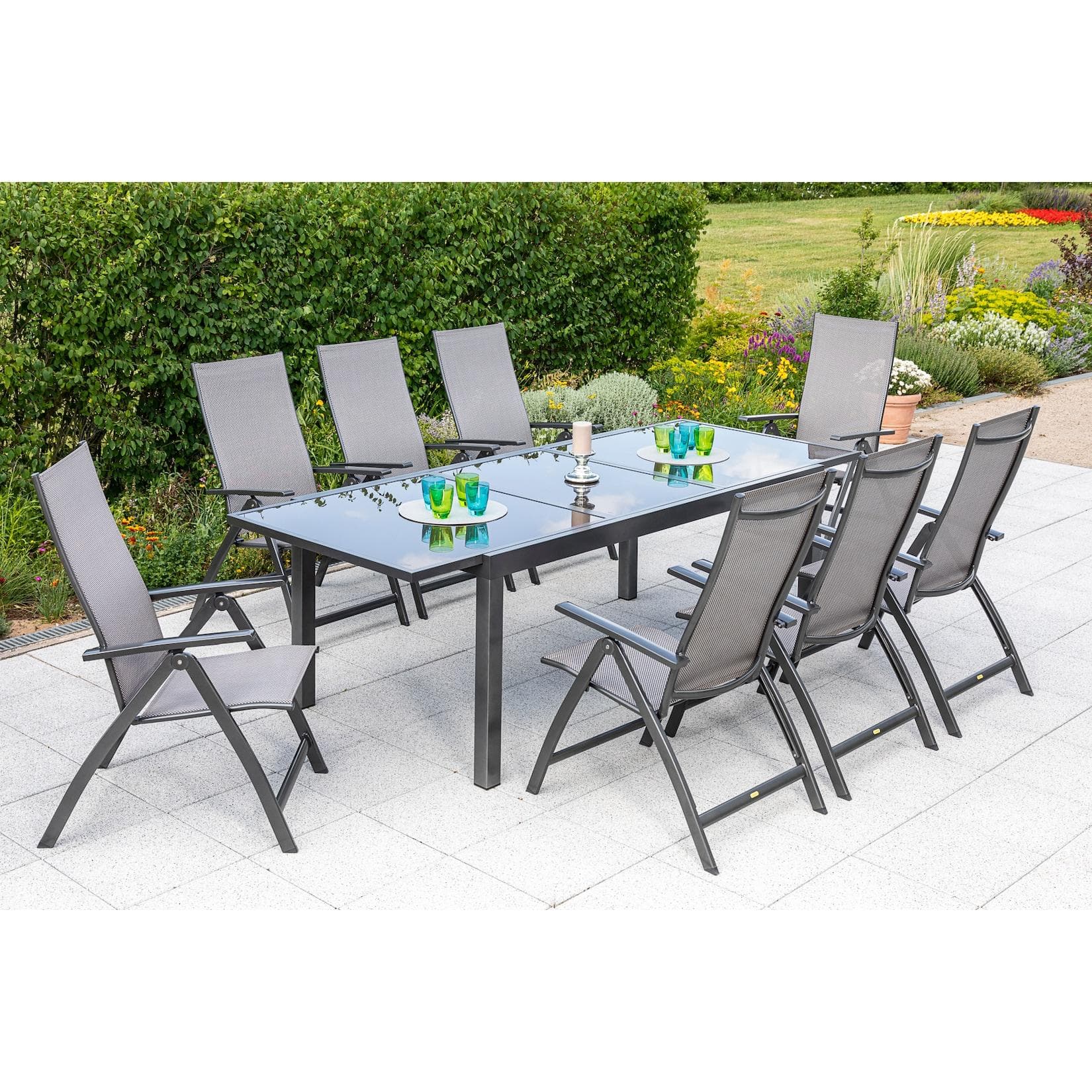 Merxx Vicenza Set 9tlg. Ausziehtisch Graphit/Diamantbraun