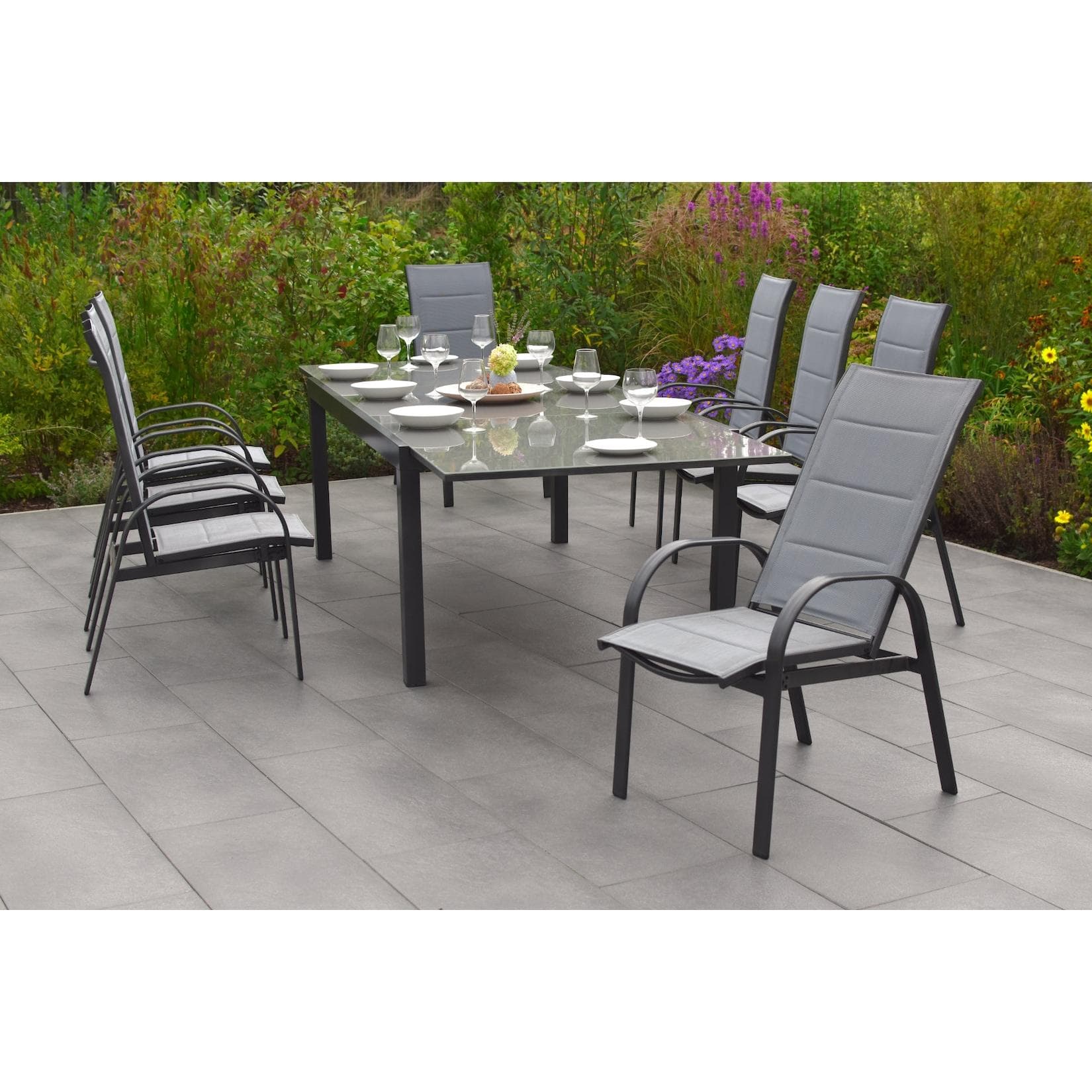 Merxx Gartenmöbel Set 9tlg. Marini Set mit Semi-Ausziehtisch und 8 Stühlen