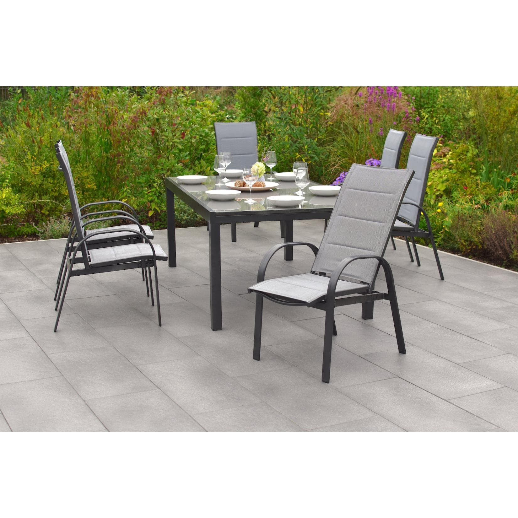 Merxx 7tlg. Marini Set Semi-Ausziehtisch Grün Verstellbare Sessel