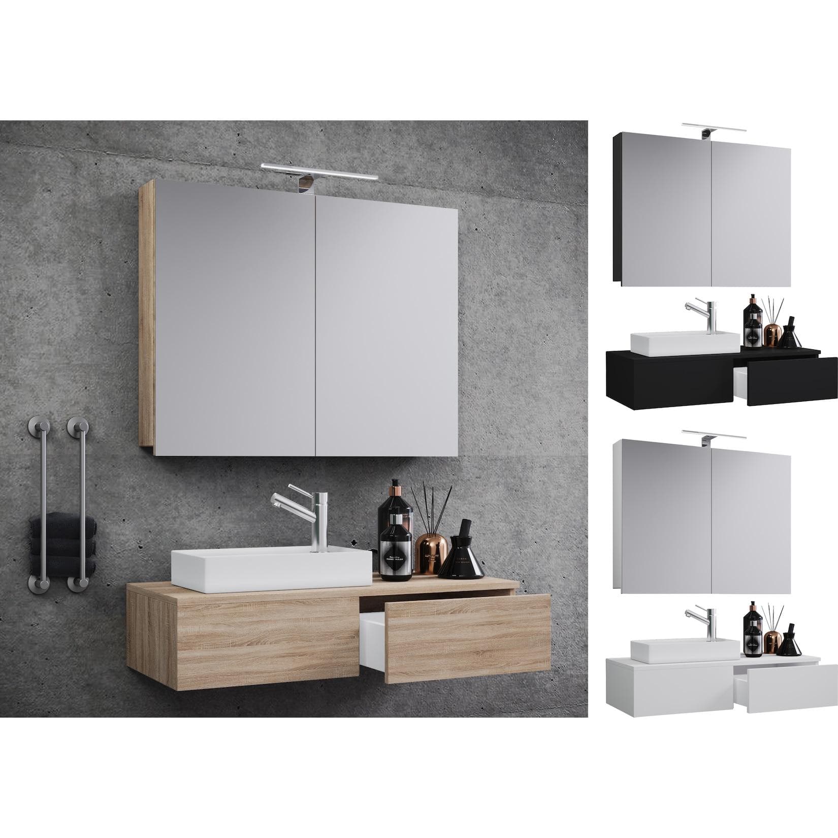 VCM - my home Badmöbel-Set Gudas mit Keramikwaschbecken und Spiegelschrank