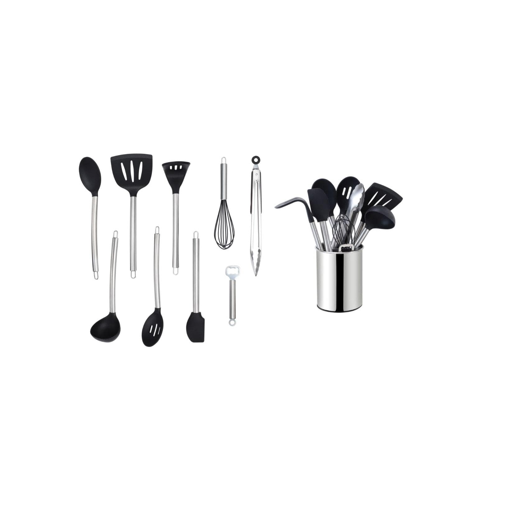 ECHTWERK Küchenorganizer-Set: Edelstahlgriff Kochbesteck mit Utensilienhalter