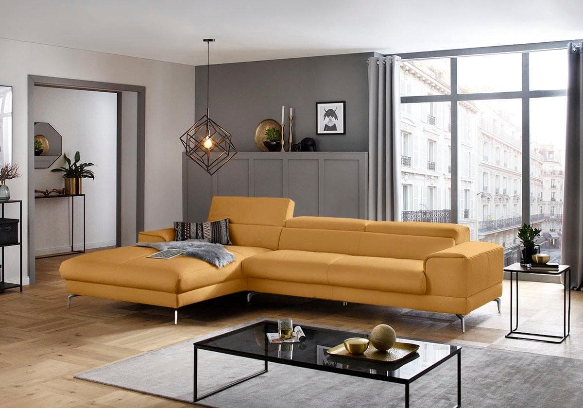 W.SCHILLIG Ecksofa piedroo Leder Kurkuma mit Motorik