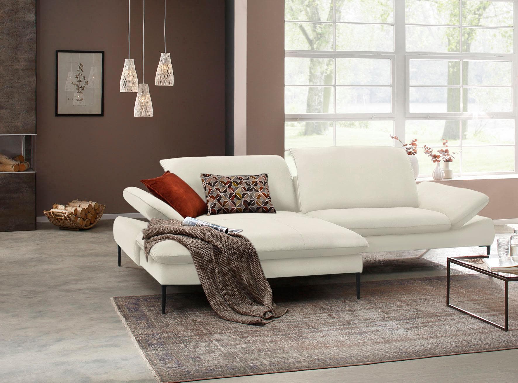 W.SCHILLIG Ecksofa enjoy&MORE L-Form Weiß mit Sitztiefenverstellung