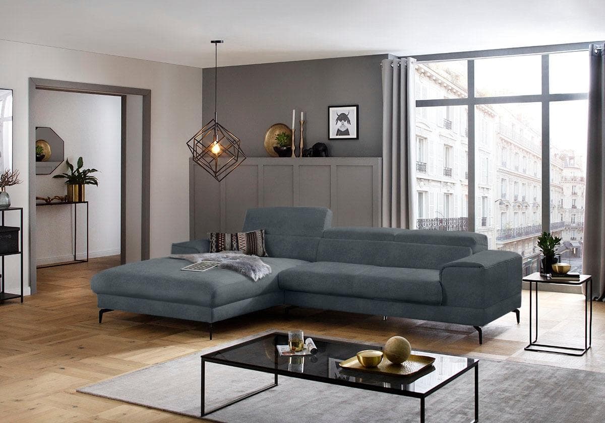 W.SCHILLIG Ecksofa piedroo L-Form Marineblau mit Verstellung