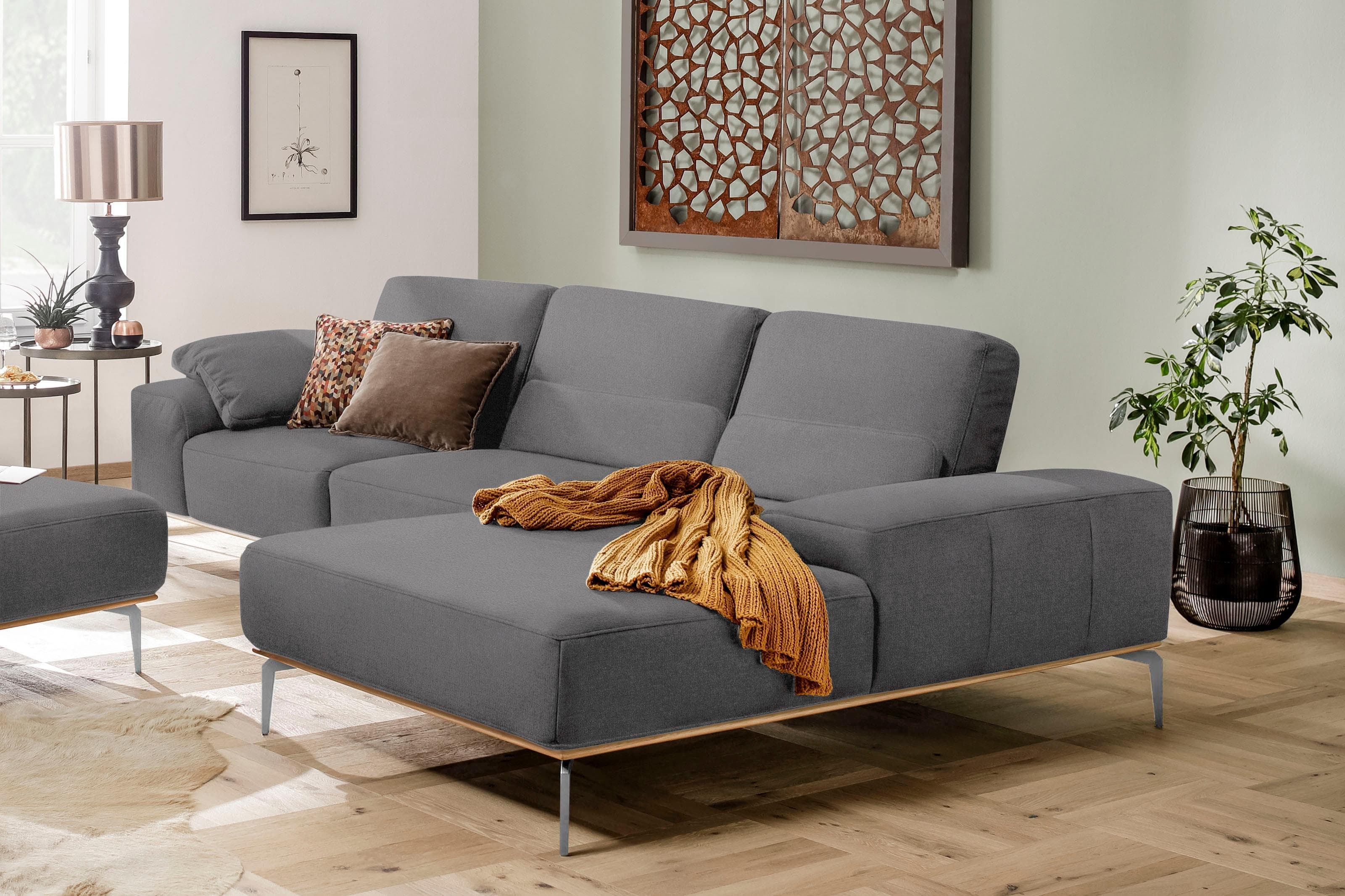 W.SCHILLIG Ecksofa run Grau L-Form mit flexibler Sitztiefe