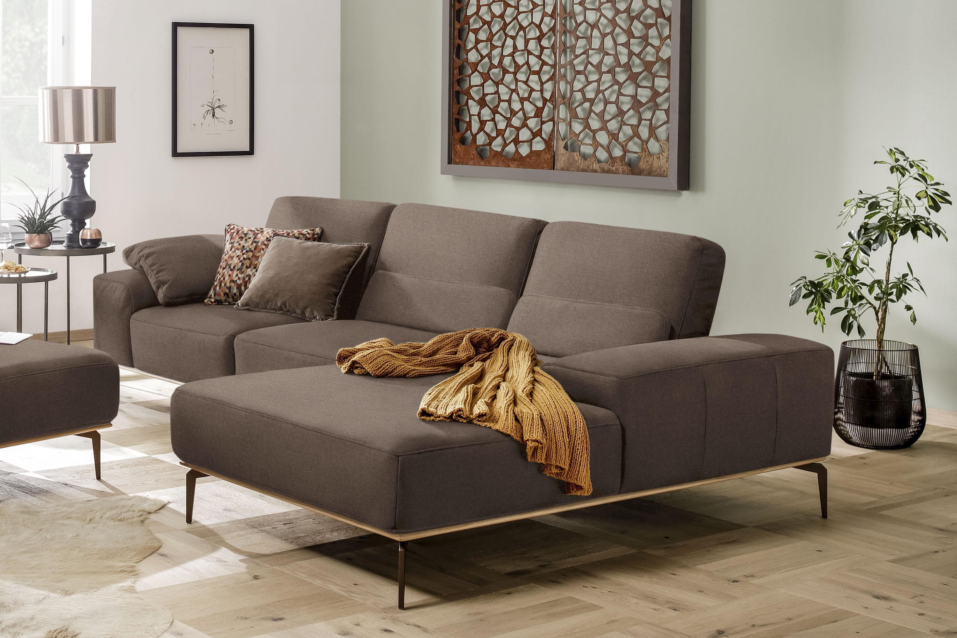 W.SCHILLIG Ecksofa "run" L-Form Braun Naturwalkleder