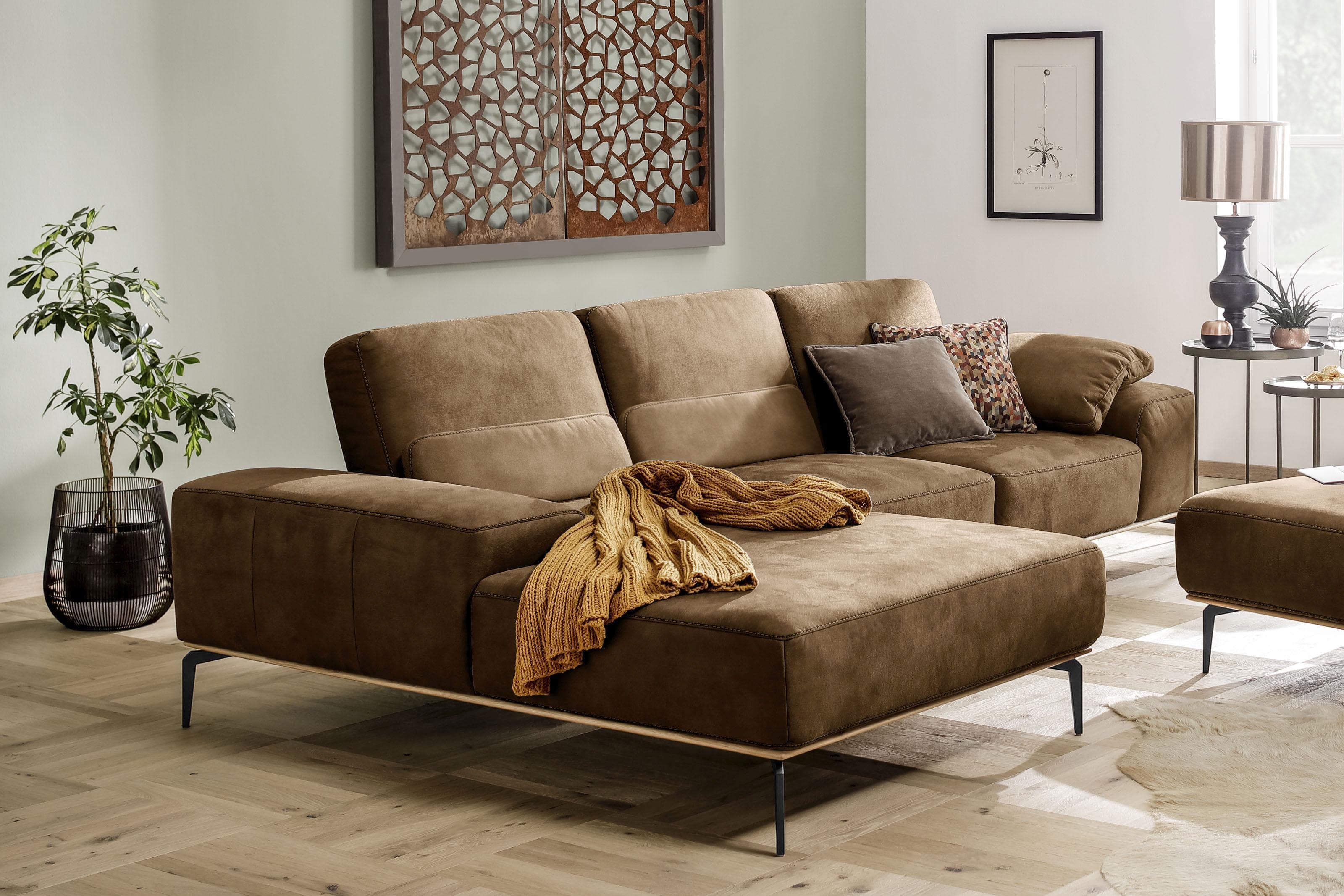 W.SCHILLIG Ecksofa run L-Form braun mit flexibler Sitztiefe