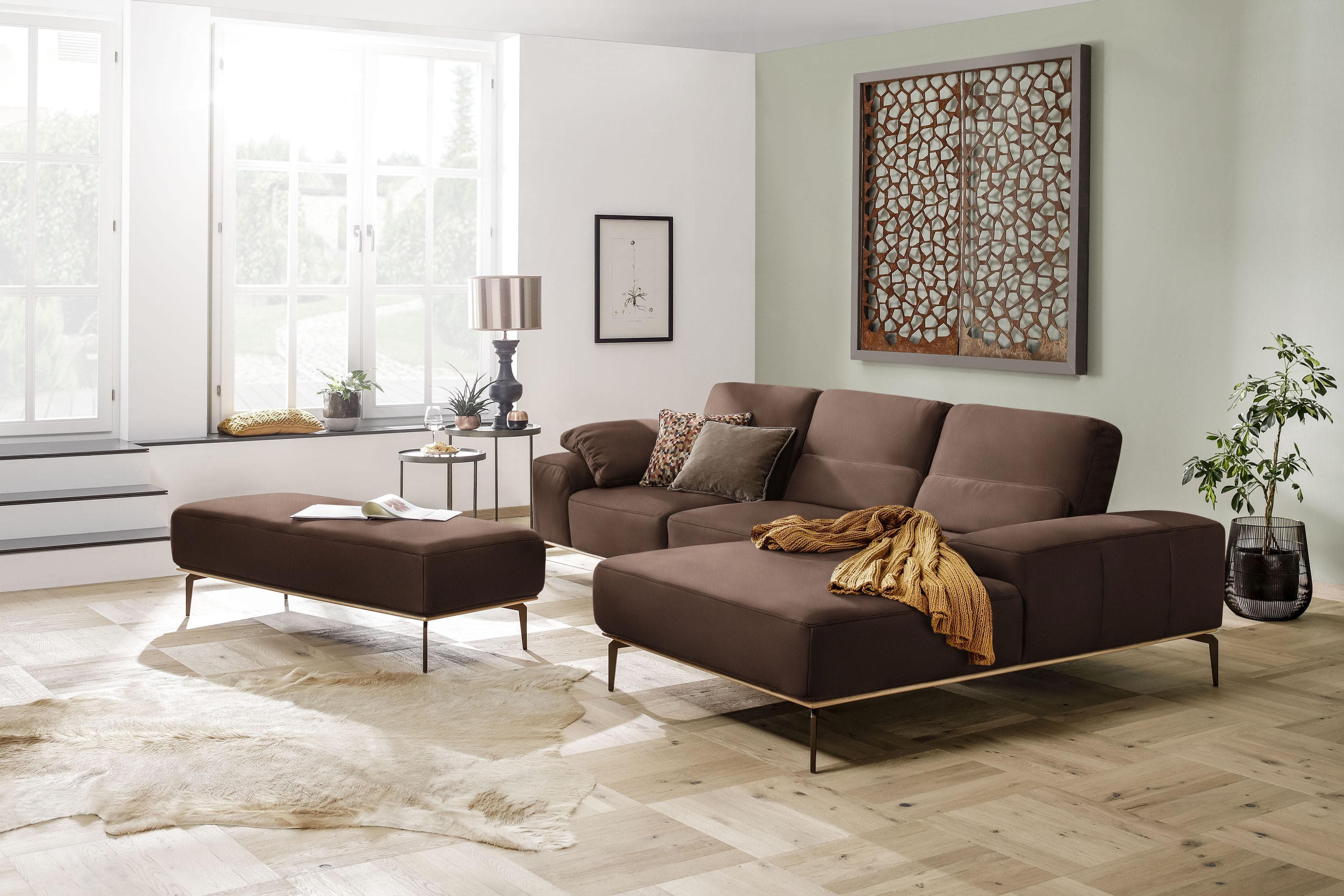 W.SCHILLIG Ecksofa run L-Form Braun Leder Recamiere