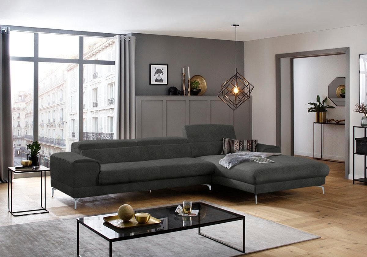 W.SCHILLIG Ecksofa piedroo L-Form Anthrazit mit Verstellfunktion