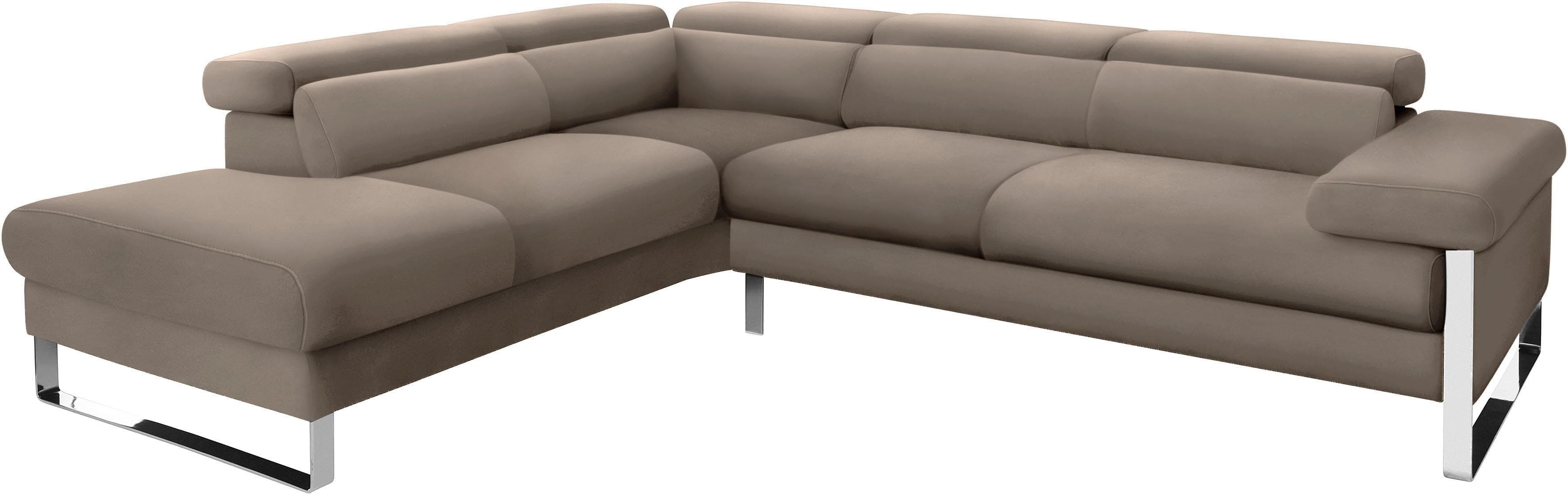 W.SCHILLIG Ecksofa finn L-Form Leder Stone Z59 mit Kopfteilverstellung
