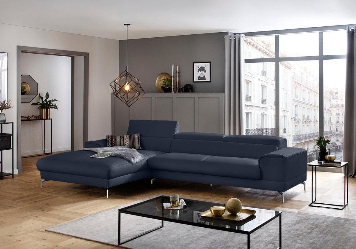 W.SCHILLIG Ecksofa piedroo L-Form Blau Longlife Leder