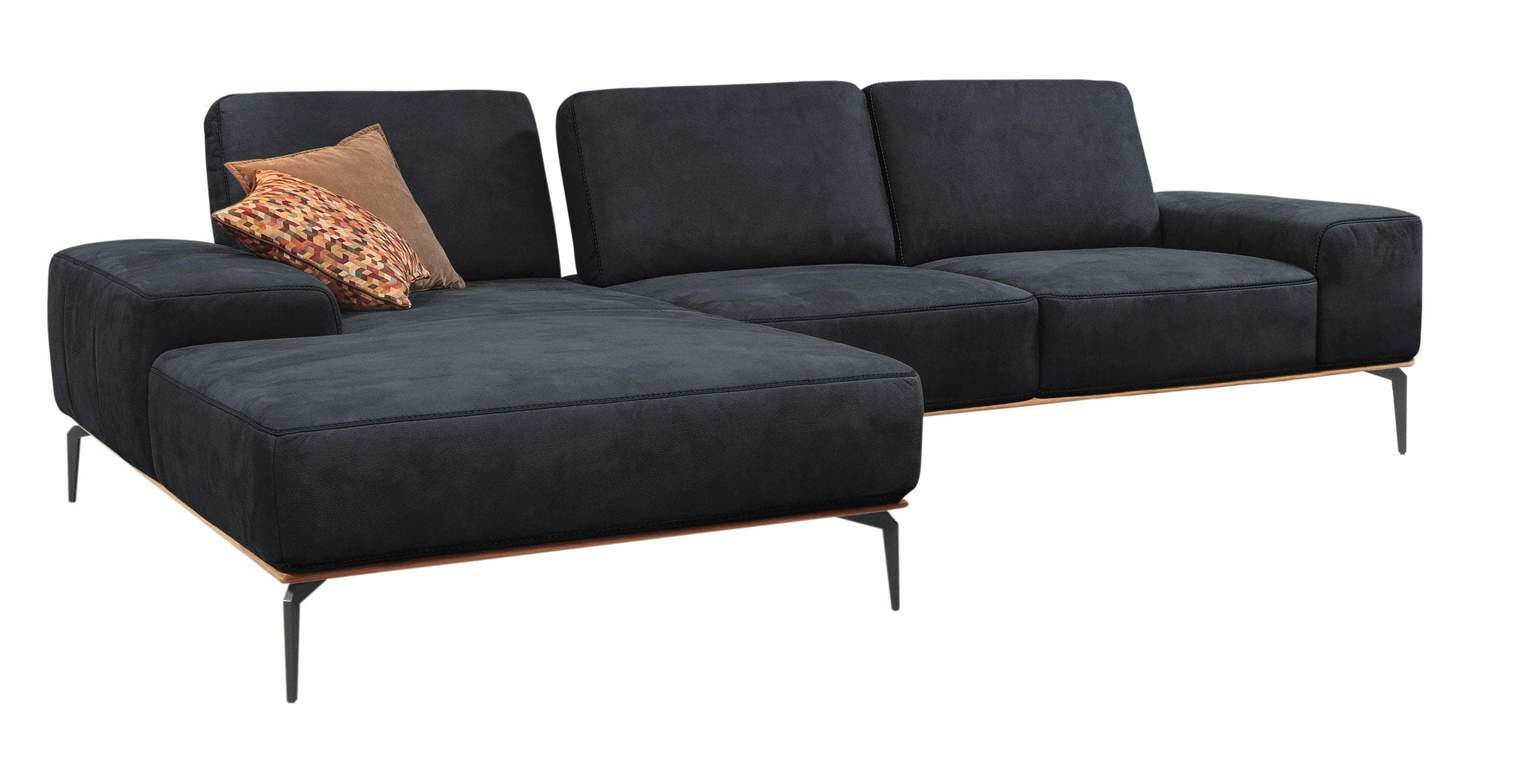 W.SCHILLIG Ecksofa run Schwarz Leder L-Form mit Recamiere