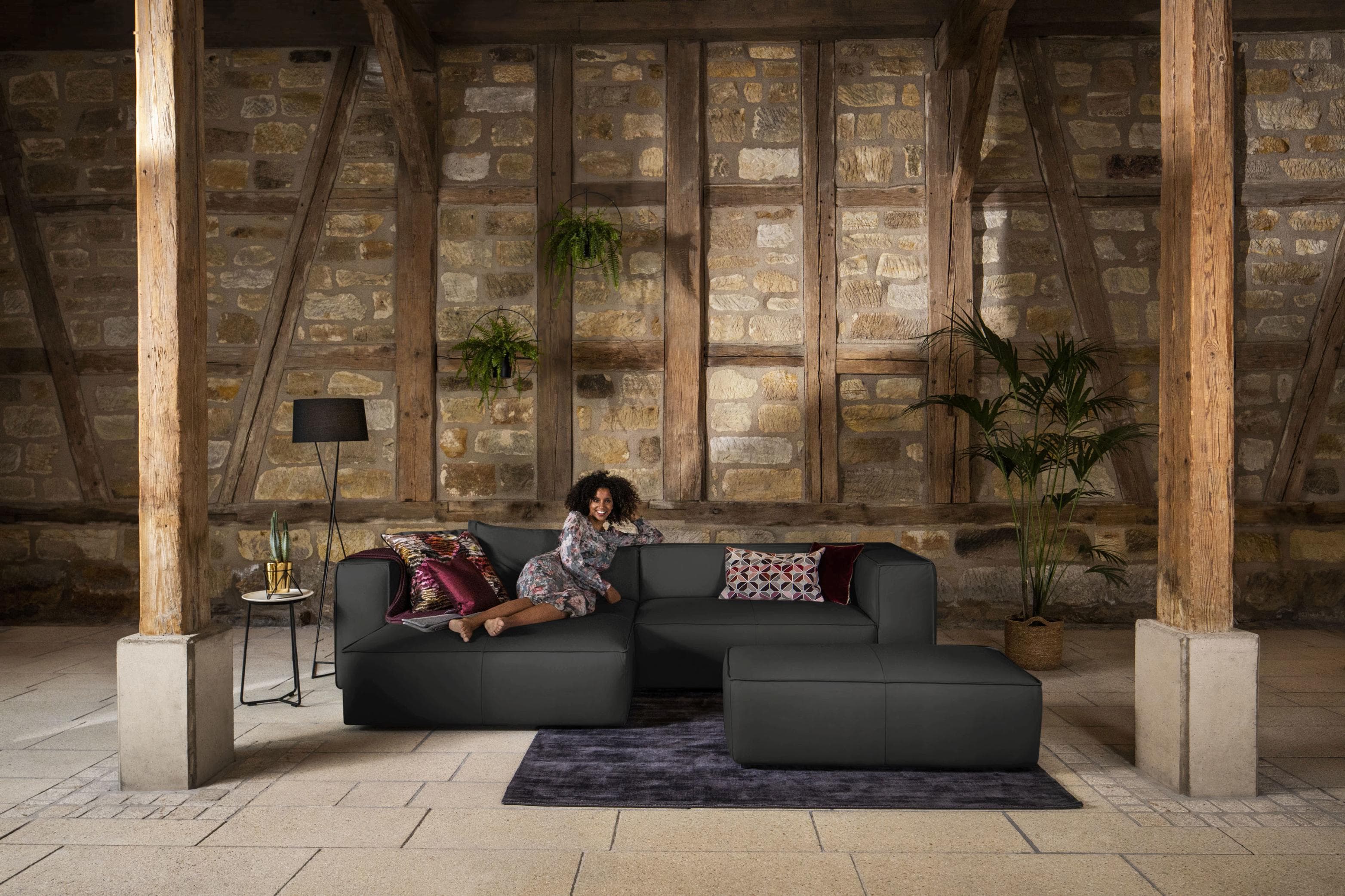 W.SCHILLIG Ecksofa around-the-block L-Form Graphit Leder