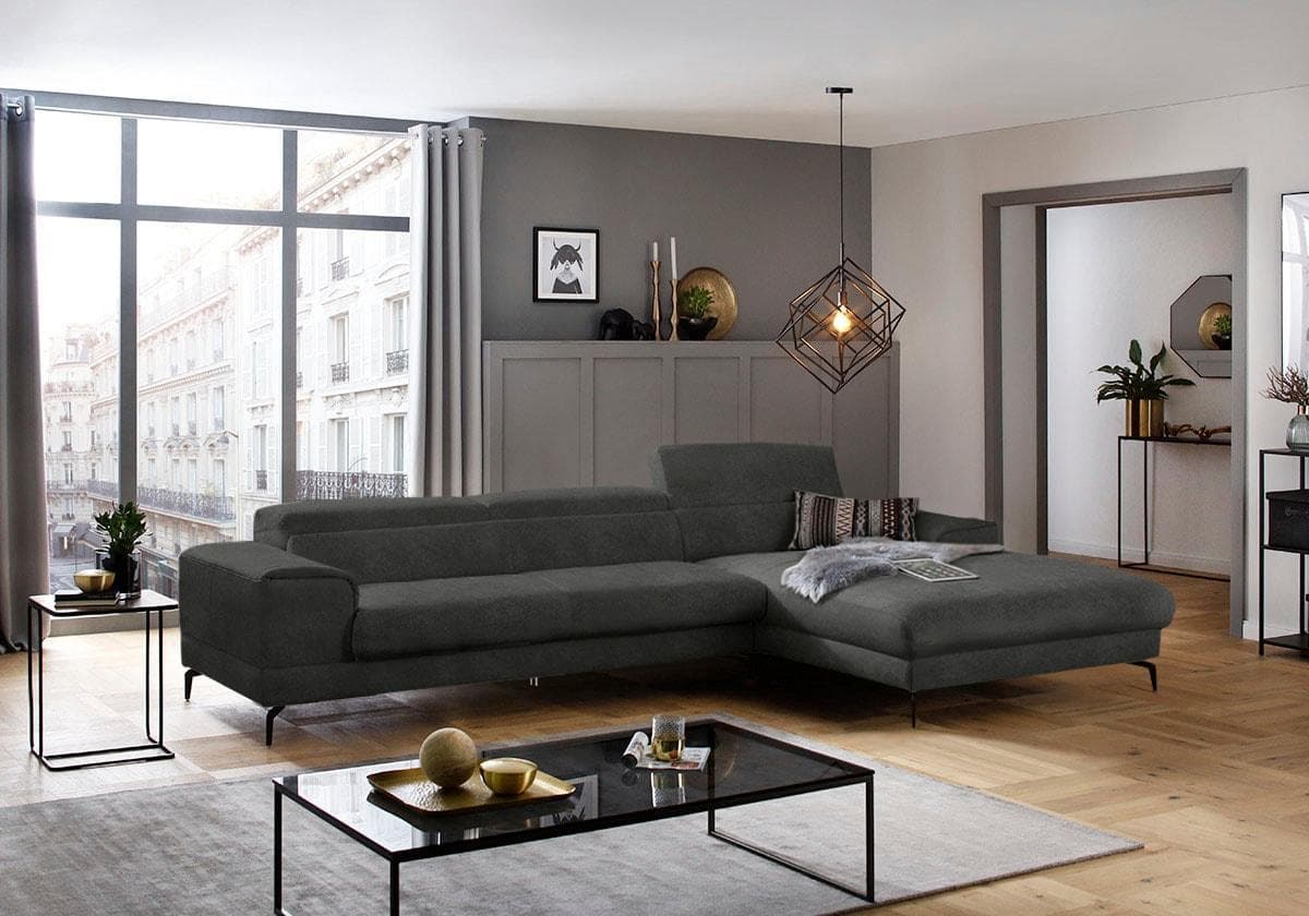 W.SCHILLIG Ecksofa piedroo Anthrazit mit Kopfteilverstellung