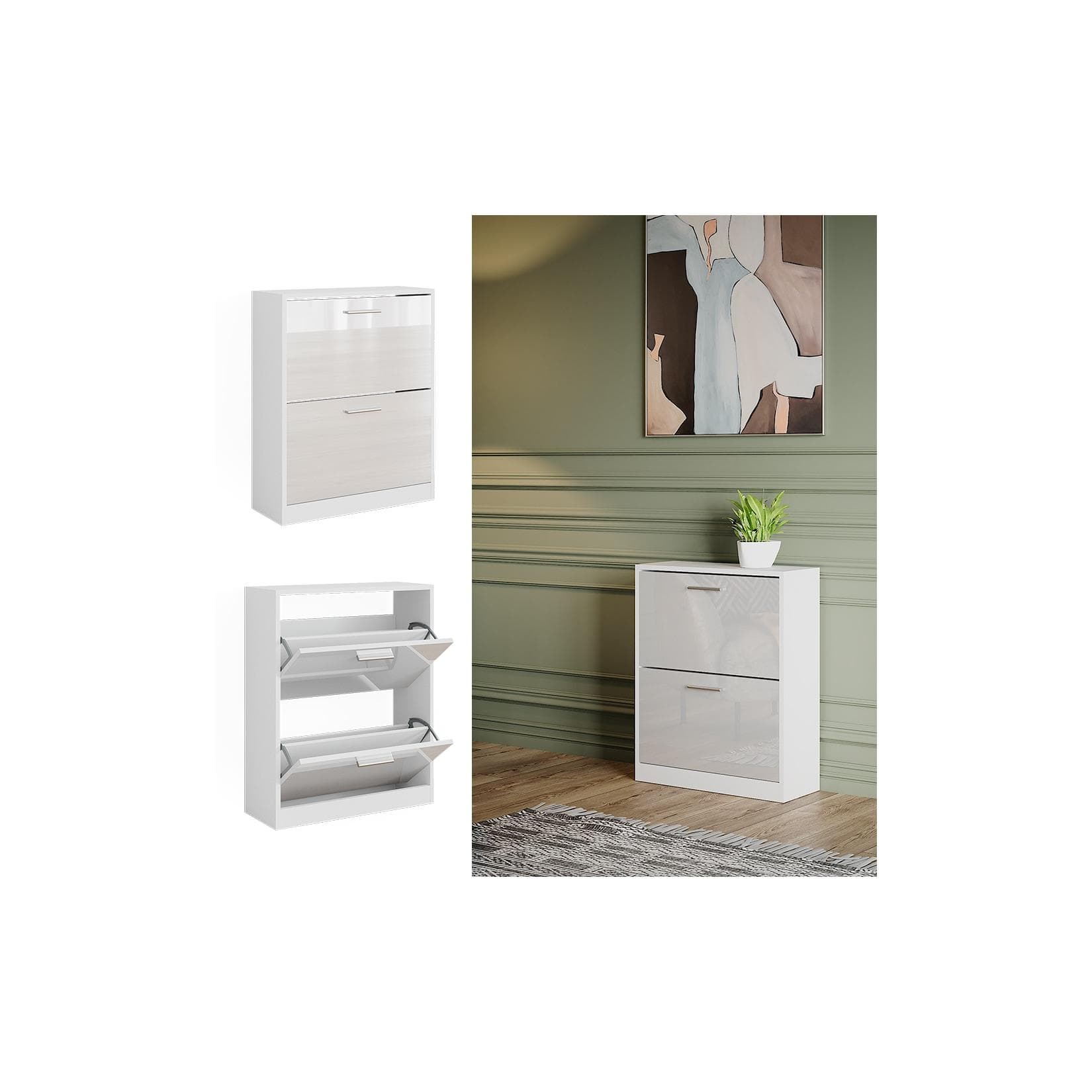 Vicco Schuhschrank Gizmo Weiß Hochglanz 2 Fächer