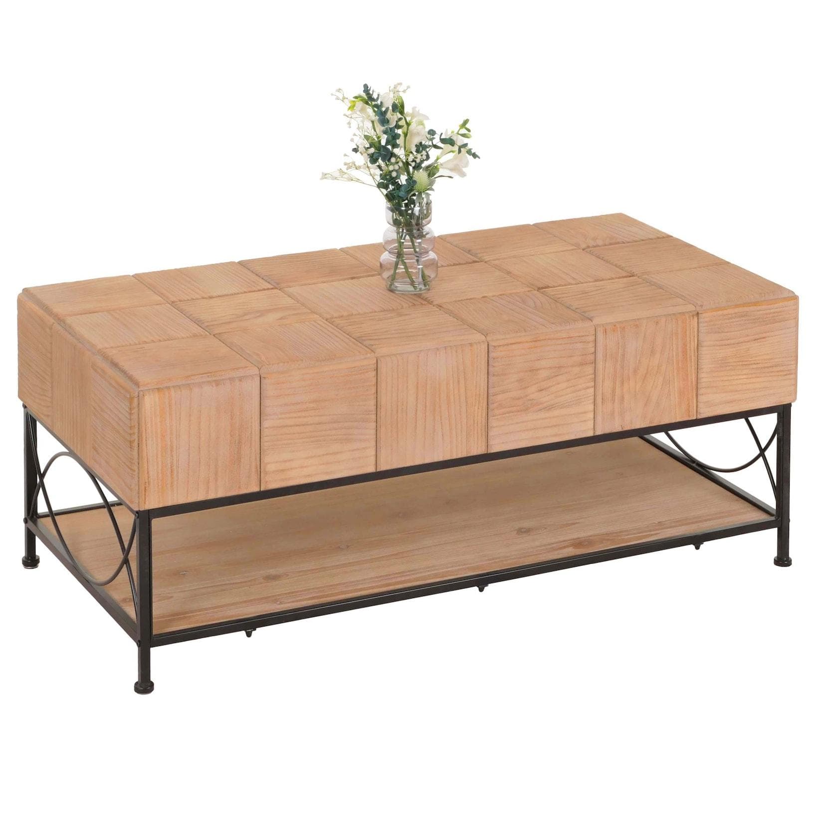 Couchtisch MCW-N30 Wohnzimmertisch mit Ablage Massivholz MDF