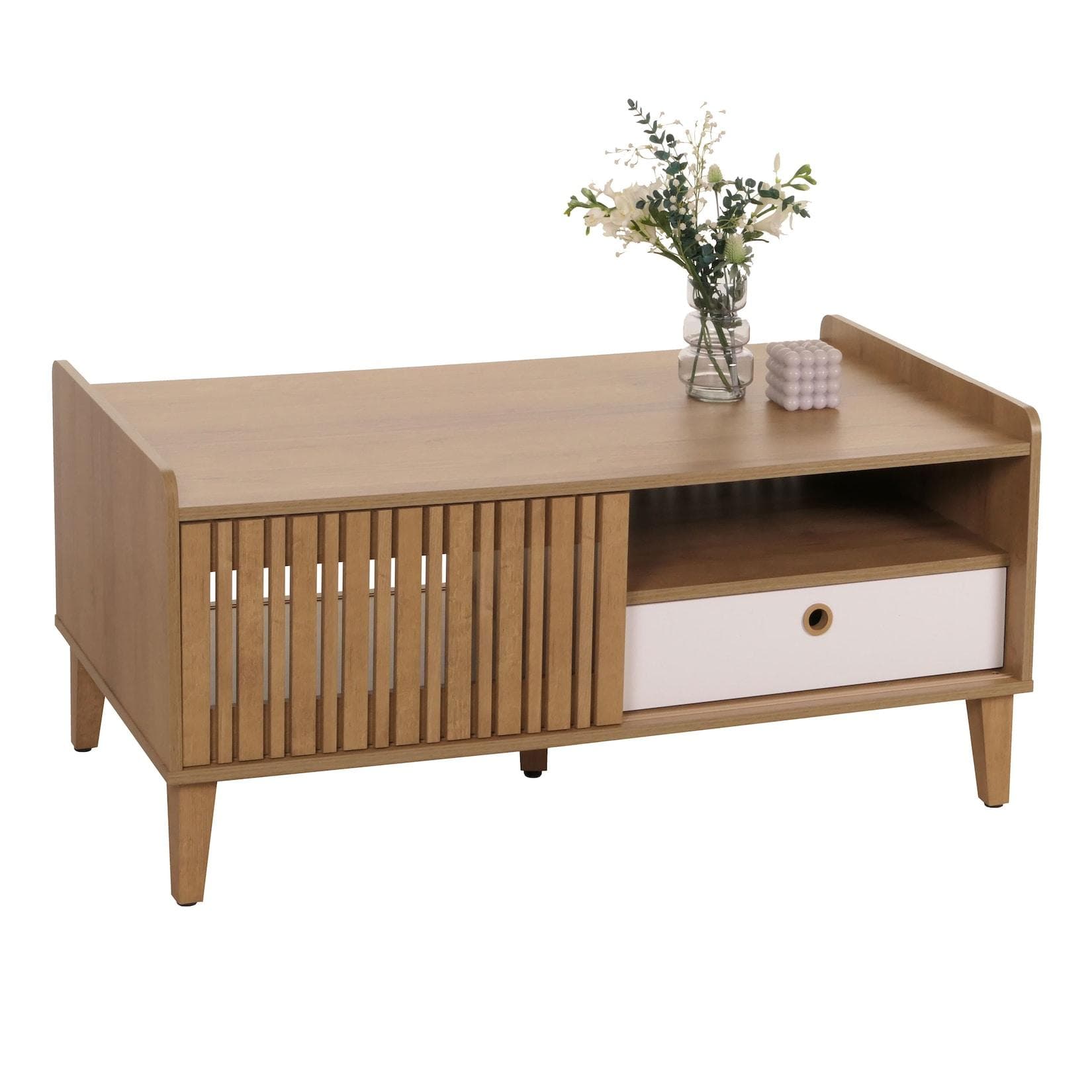 MCW Couchtisch MCW-M48 Natur Weiß Schublade Wohnzimmertisch