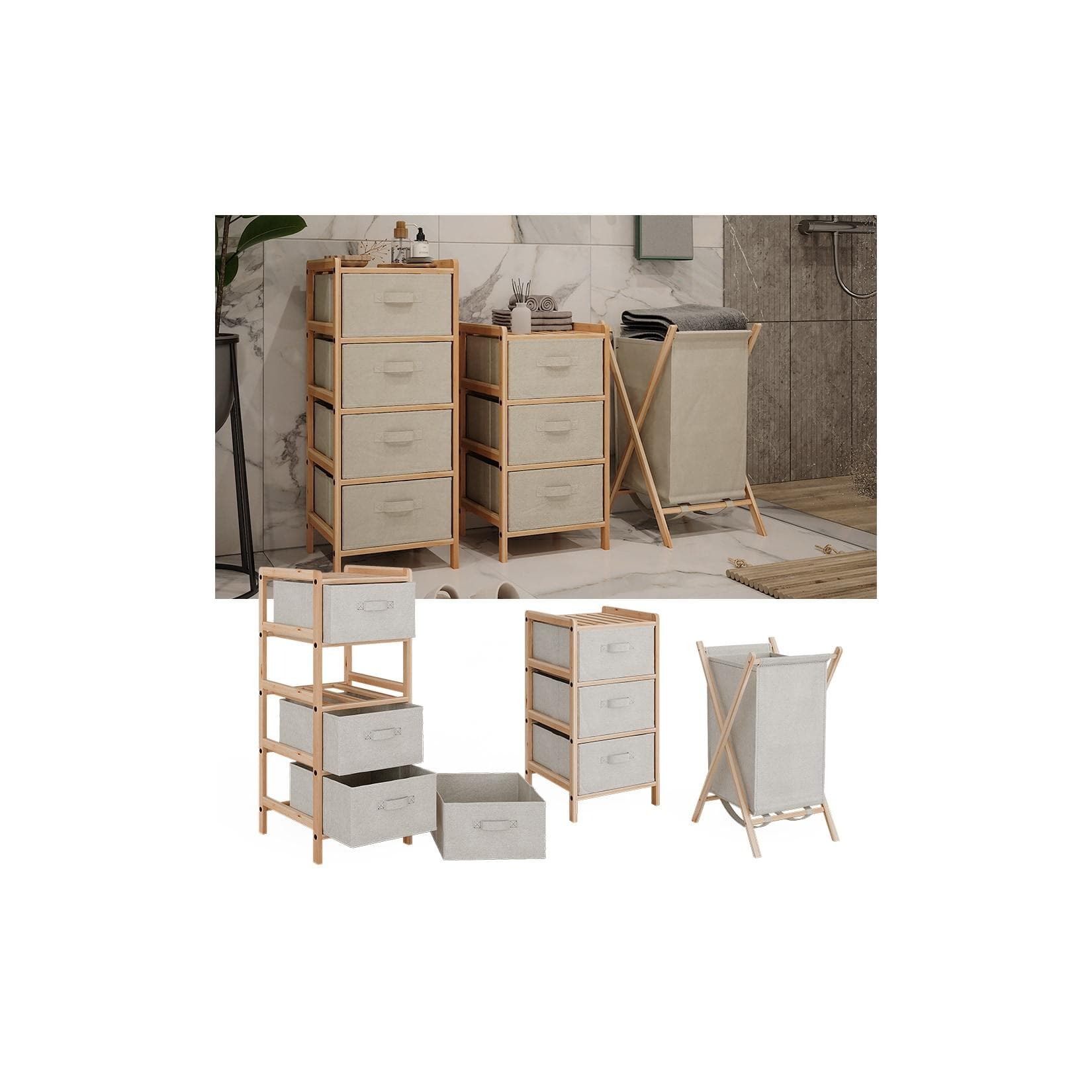 Vicco Badmöbel-Set Bruno Beige 3 Teile mit Schubladen