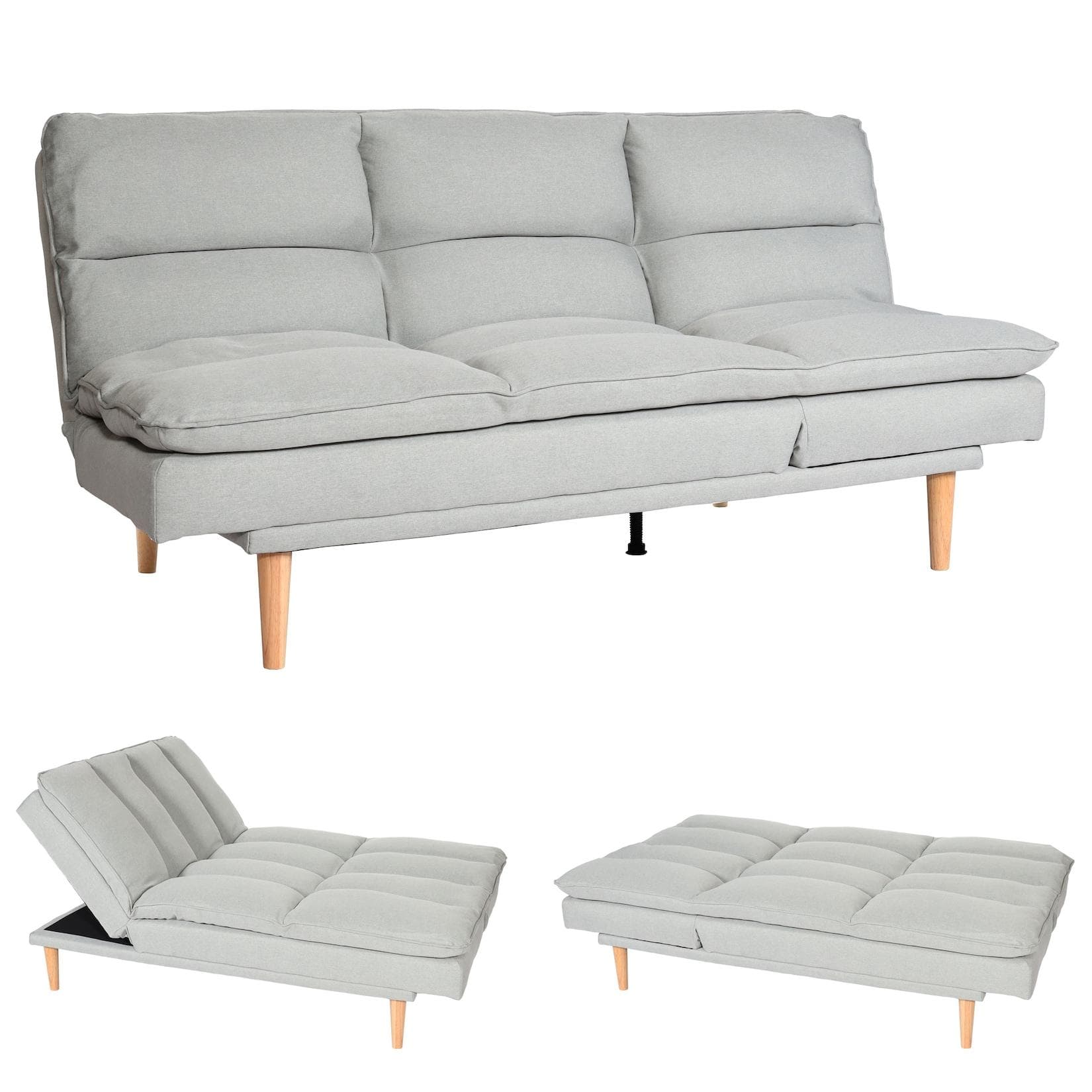 Schlafsofa MCW-M79 mit Schlaffunktion und Relaxfunktion in mint-grau