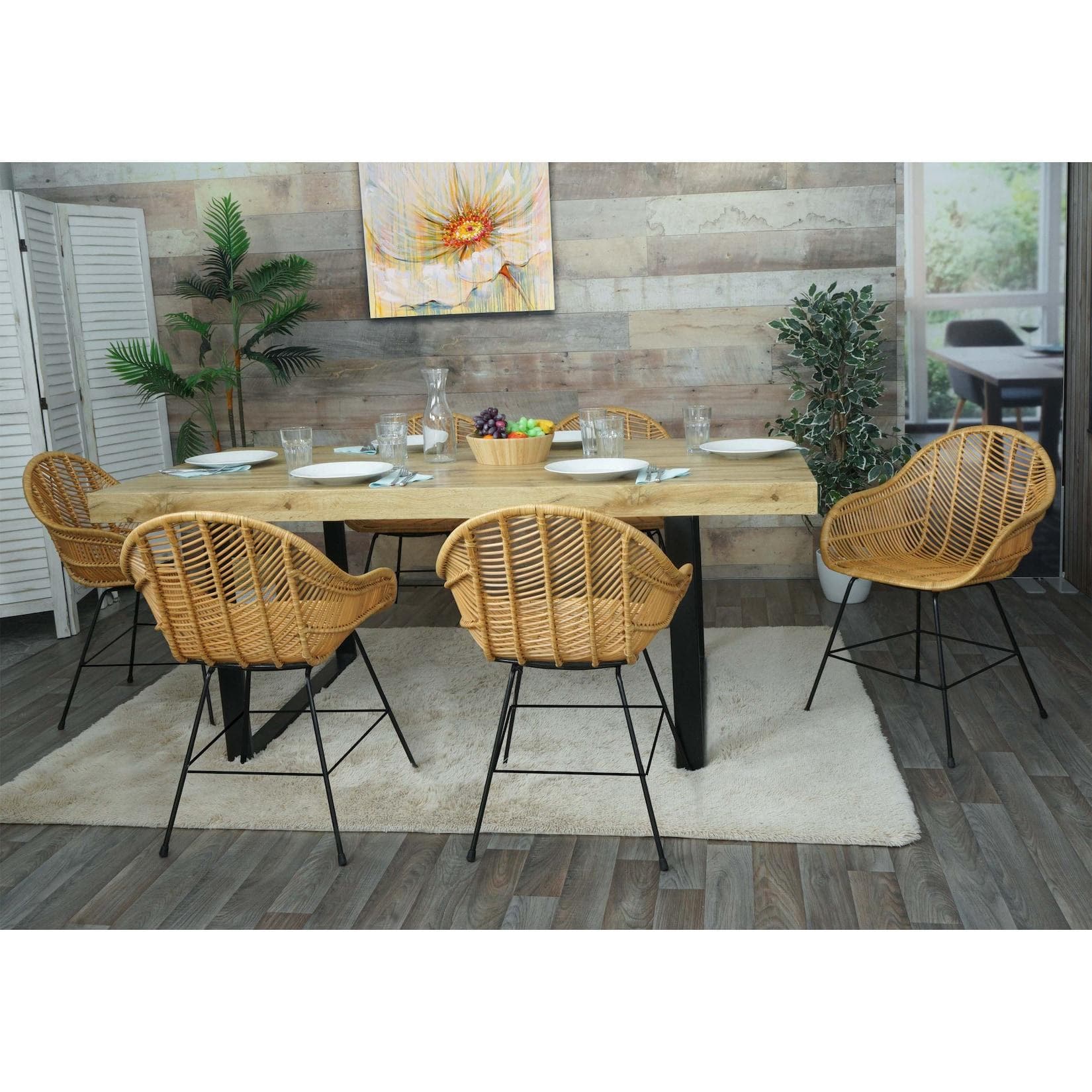 MCW 6er-Set Esszimmerstuhl Kubu Rattan Metall