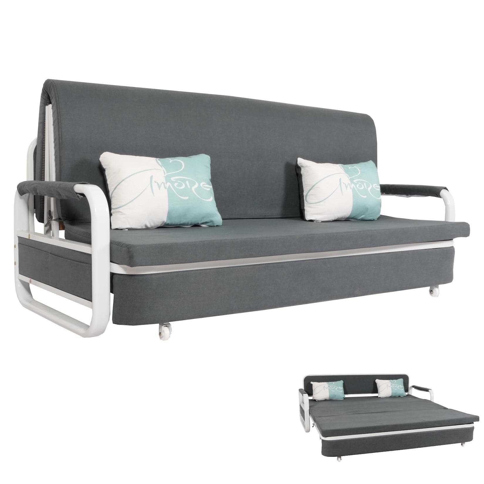 Schlafsofa mit Armlehnen und Kissen