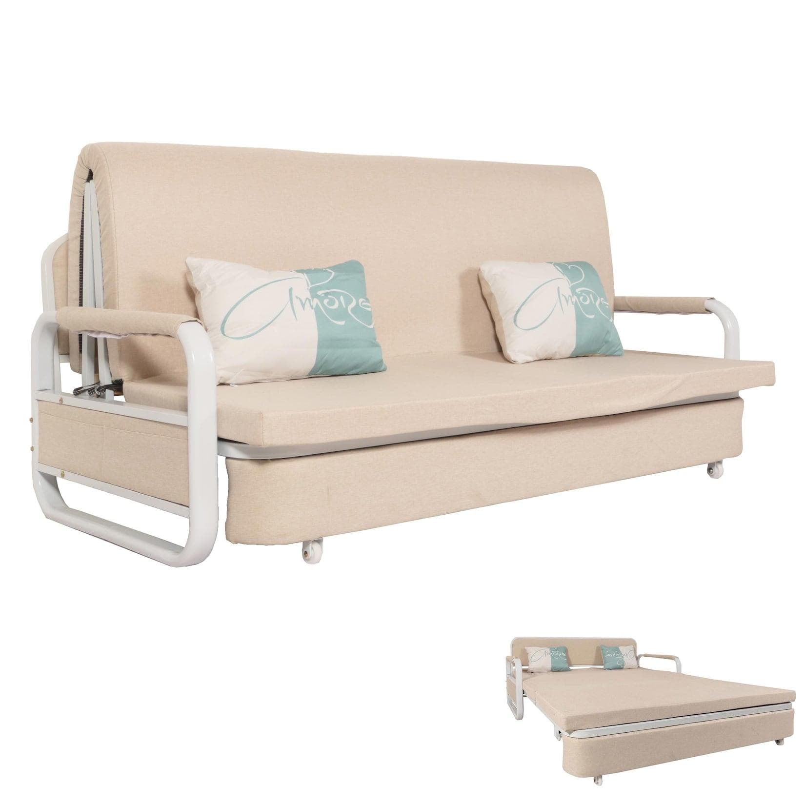 MCW Schlafsofa M83 Beige mit Schlaffunktion und Bettkasten