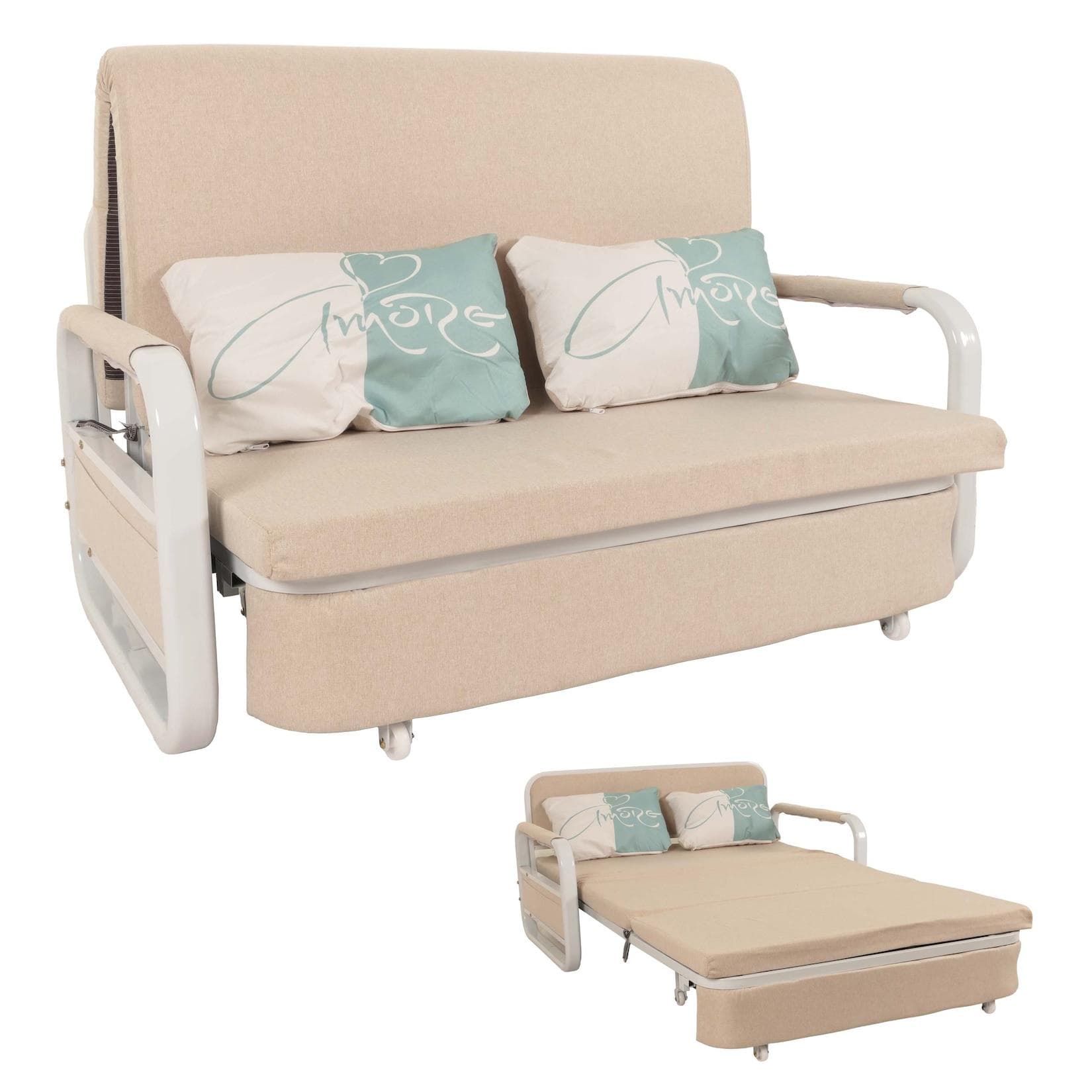 MCW Schlafsofa M83 Beige Stoff Schlafcouch mit Bett